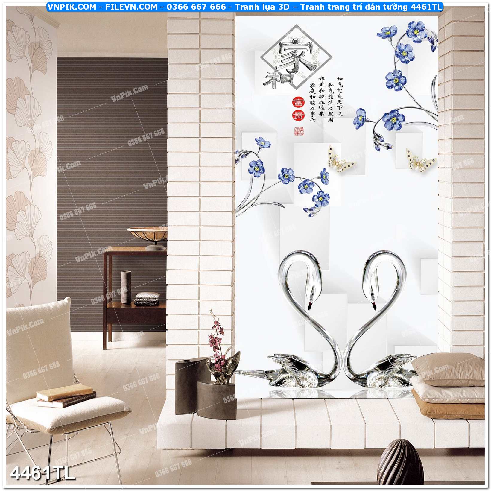 Tranh lụa 3D – Tranh trang trí dán tường 4461TL
