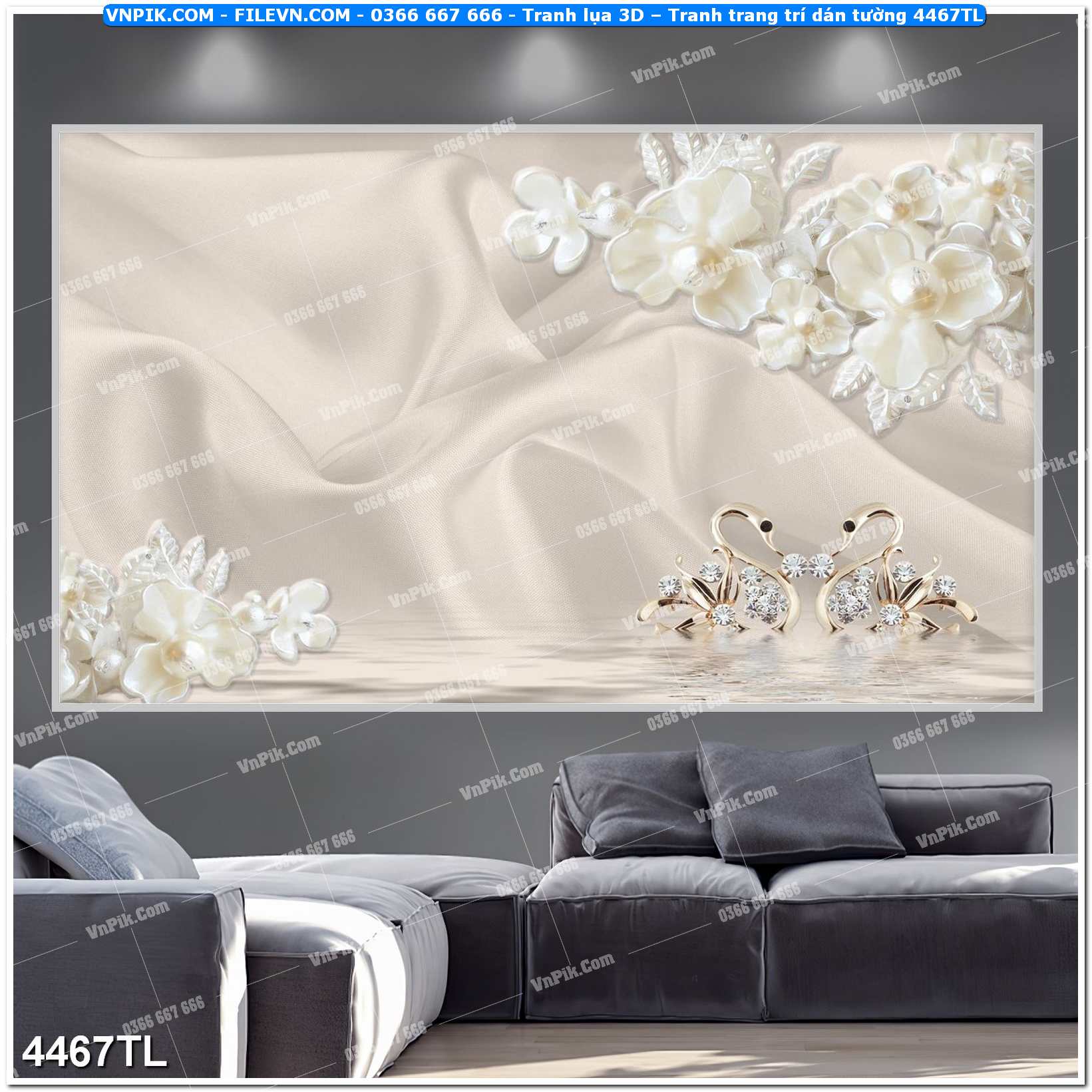 Tranh lụa 3D – Tranh trang trí dán tường 4467TL