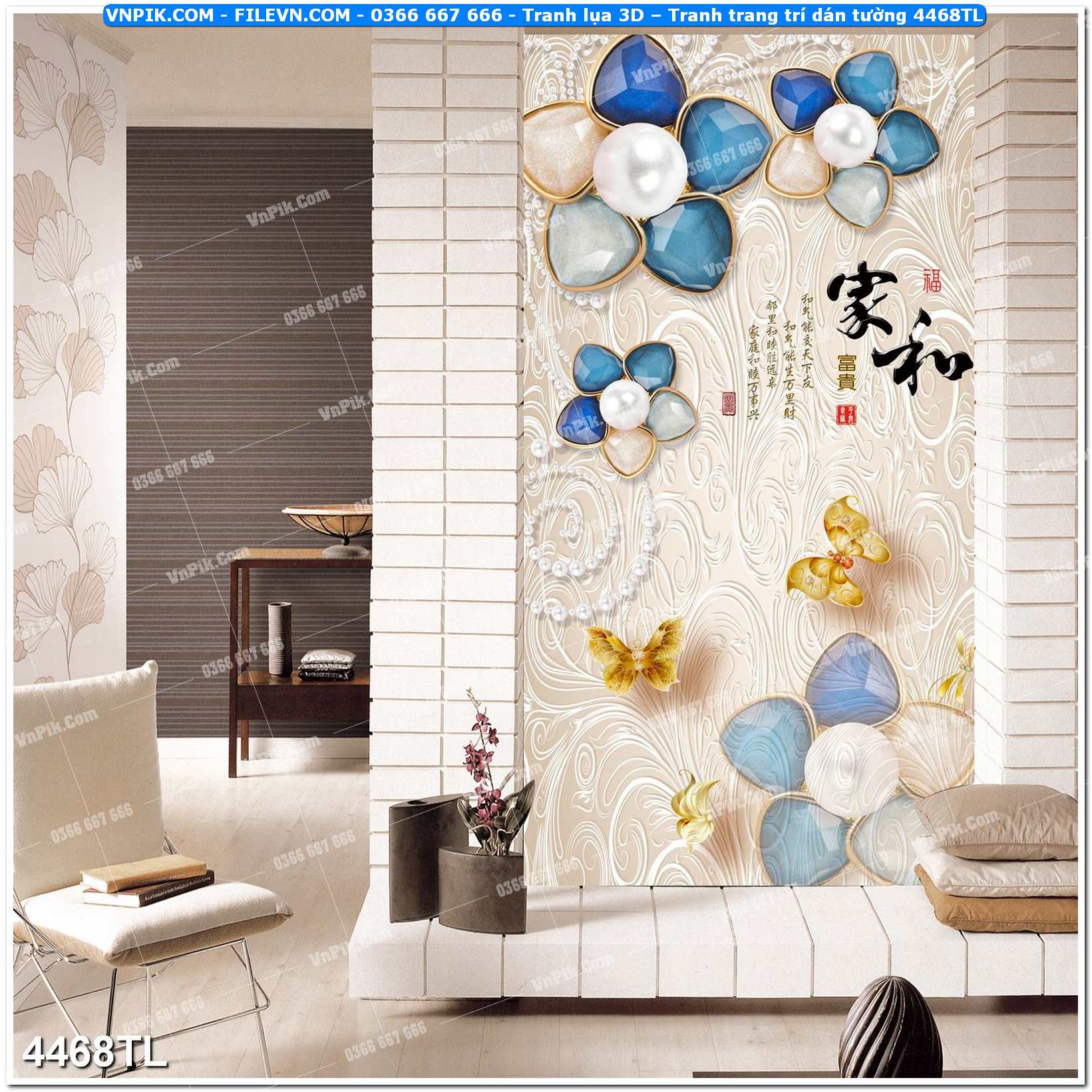Tranh lụa 3D – Tranh trang trí dán tường 4468TL