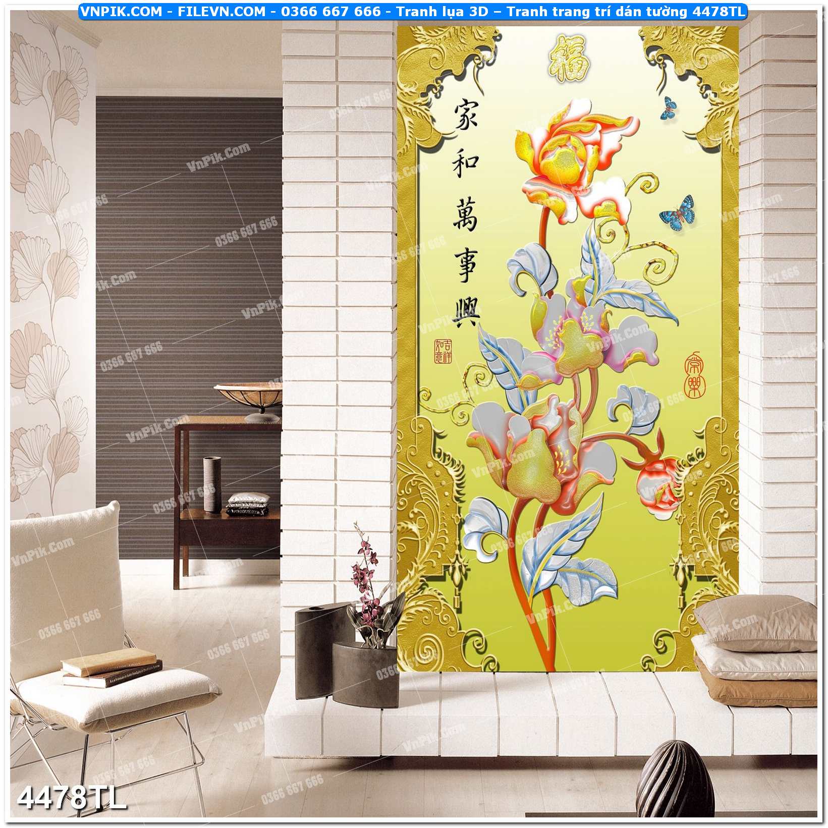 Tranh lụa 3D – Tranh trang trí dán tường 4478TL