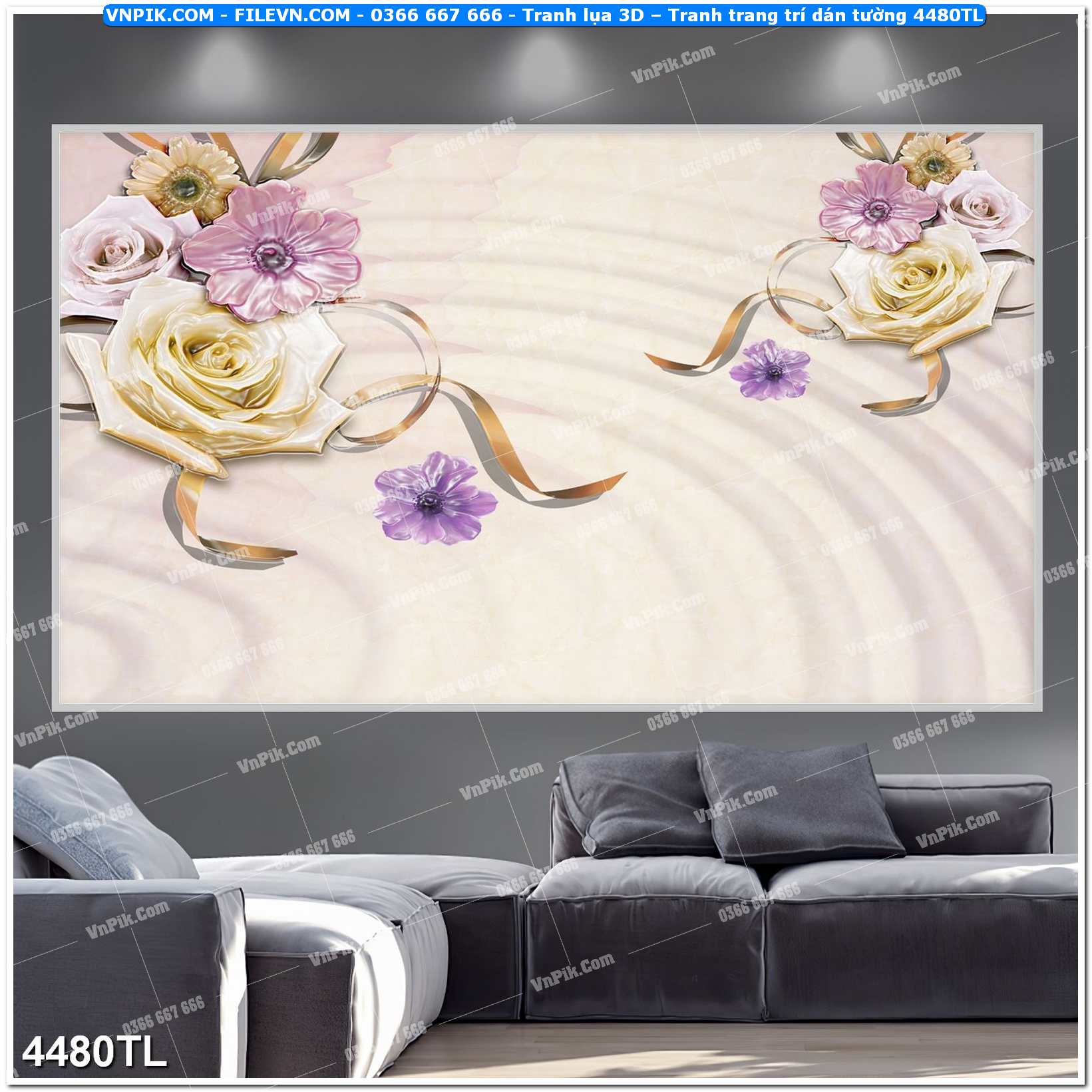 Tranh lụa 3D – Tranh trang trí dán tường 4480TL
