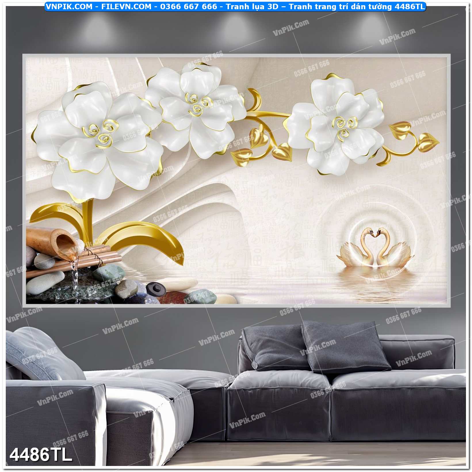 Tranh lụa 3D – Tranh trang trí dán tường 4486TL