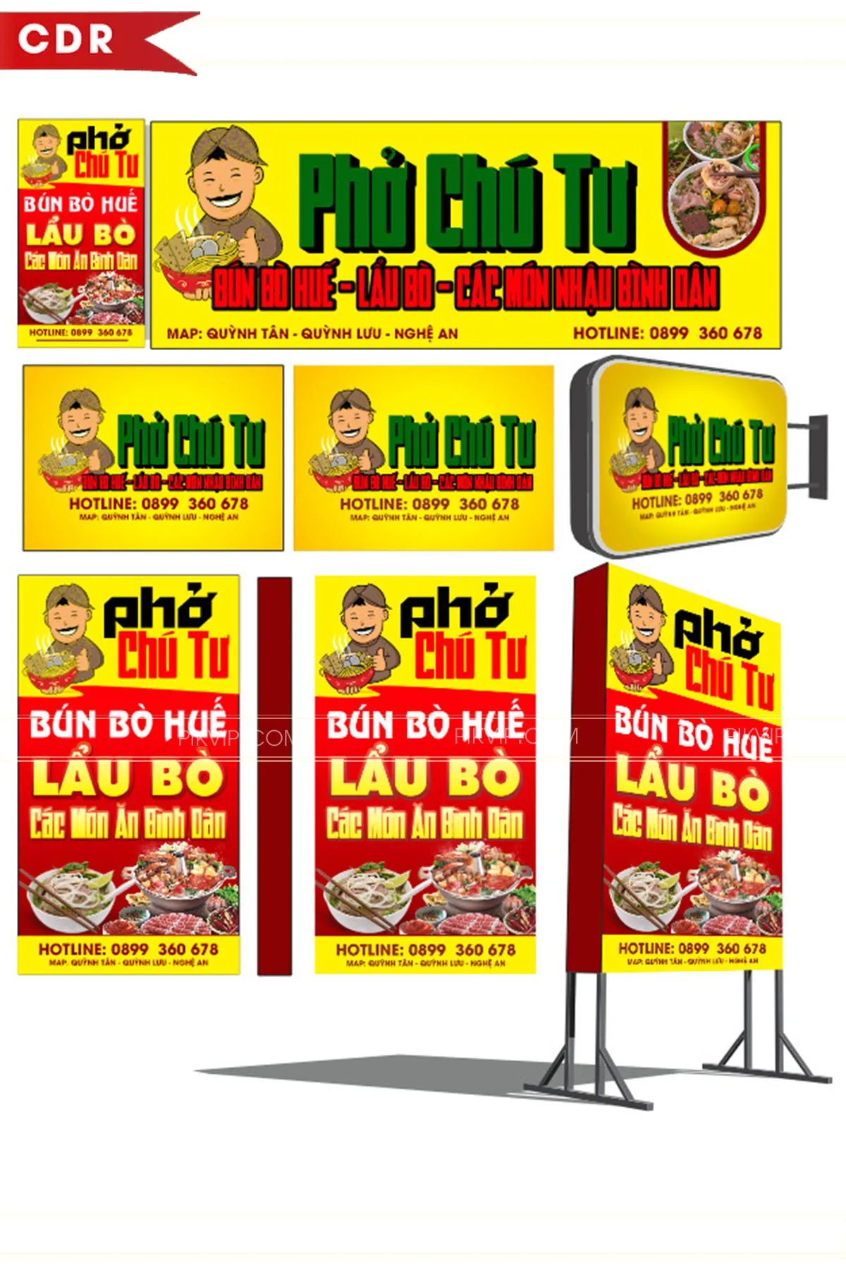 Bảng hiệu quảng cáo quán phở bò lẩu bò chú tư file corel cdr