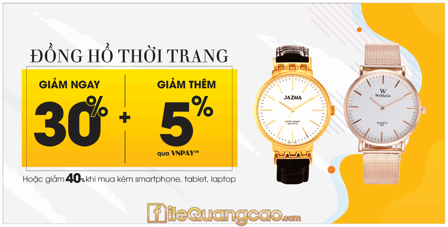 Mẫu banner đồng hồ thời trang giảm 30% file CDR