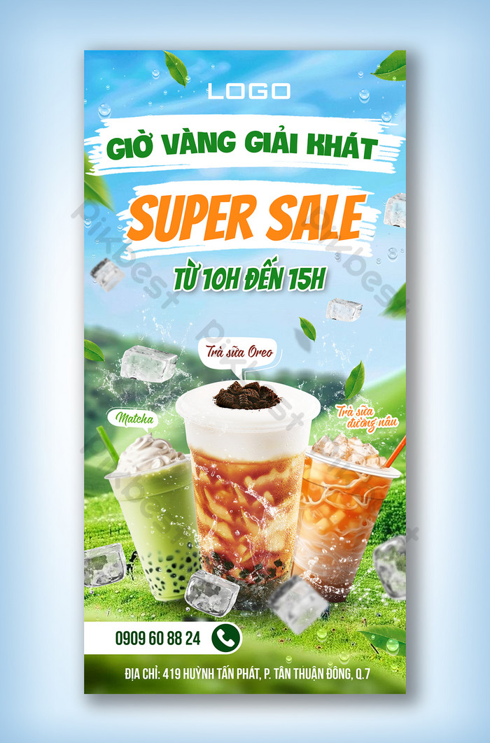 Standee Poster Banner ưu đãi Trà Sữa Trà đào Matcha Mới đẹp Nhất Năm Mẫu PSD