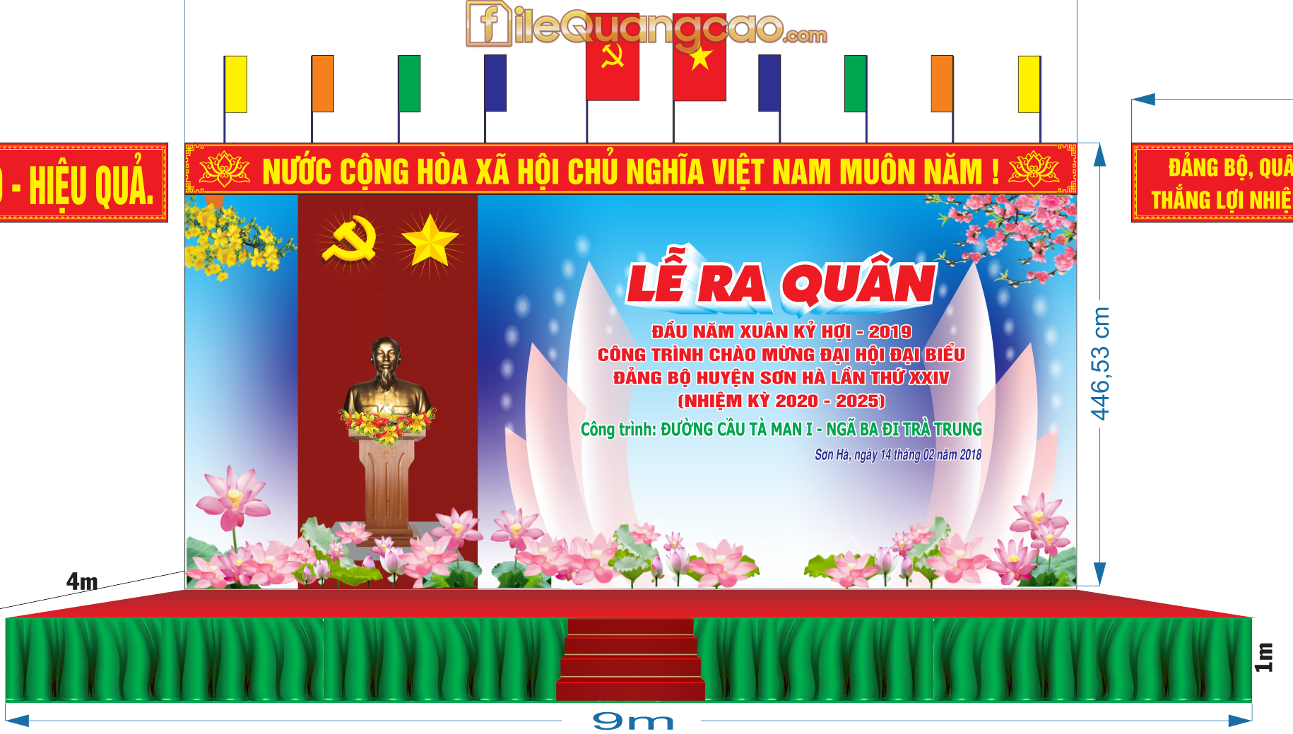 Backdrop sân khấu Lễ Ra Quân và mừng đại hội file CDR