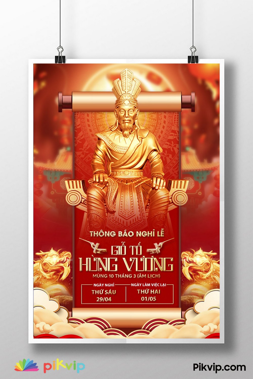 Poster thông báo nghĩ lễ giỗ tổ Hùng Vương 10 tháng 3 âm lịch 02