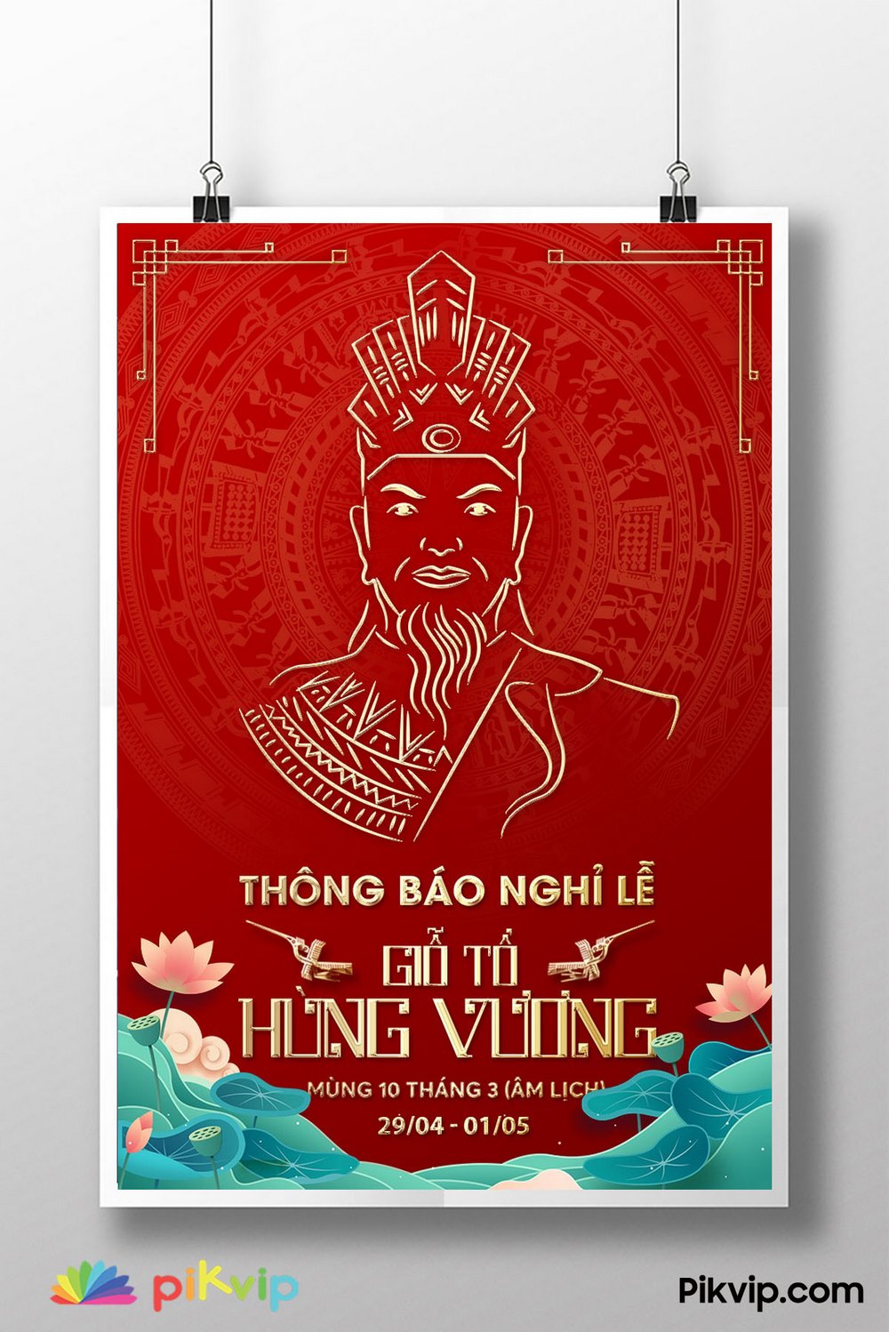 Poster thông báo nghĩ lễ giỗ tổ Hùng Vương 10 tháng 3 âm lịch 03