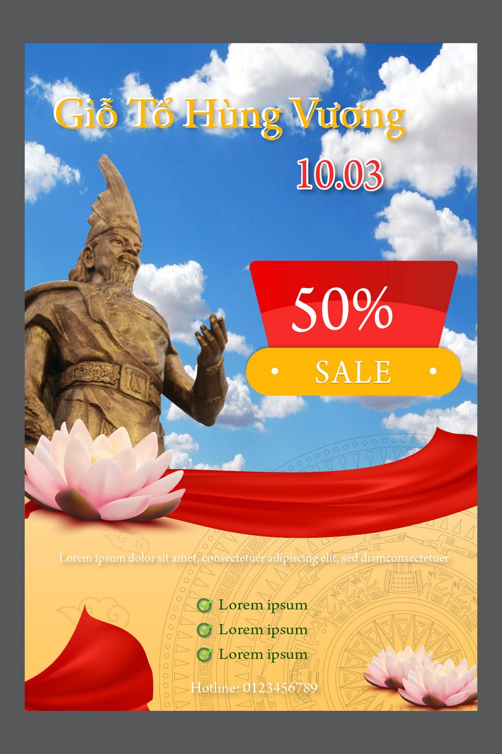 Poster ngày Lễ Giỗ Tổ Hùng Vương 10 tháng 3 file AI 30