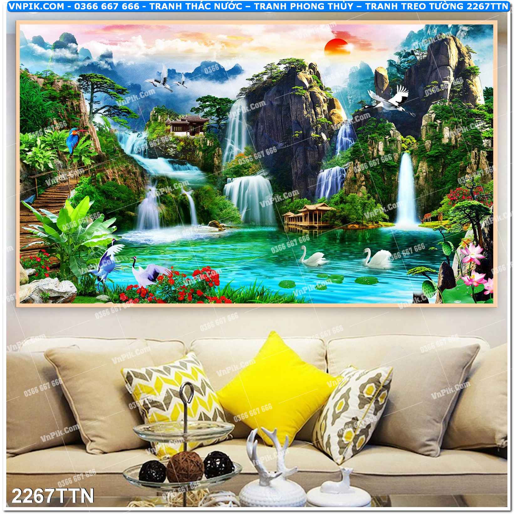 Tranh thác nước – Tranh phong thủy – Tranh treo tường mã 2267TTN