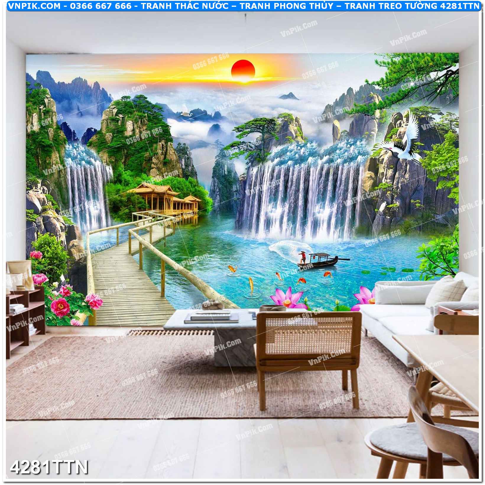Tranh thác nước – Tranh phong thủy – Tranh treo tường mã 4281TTN