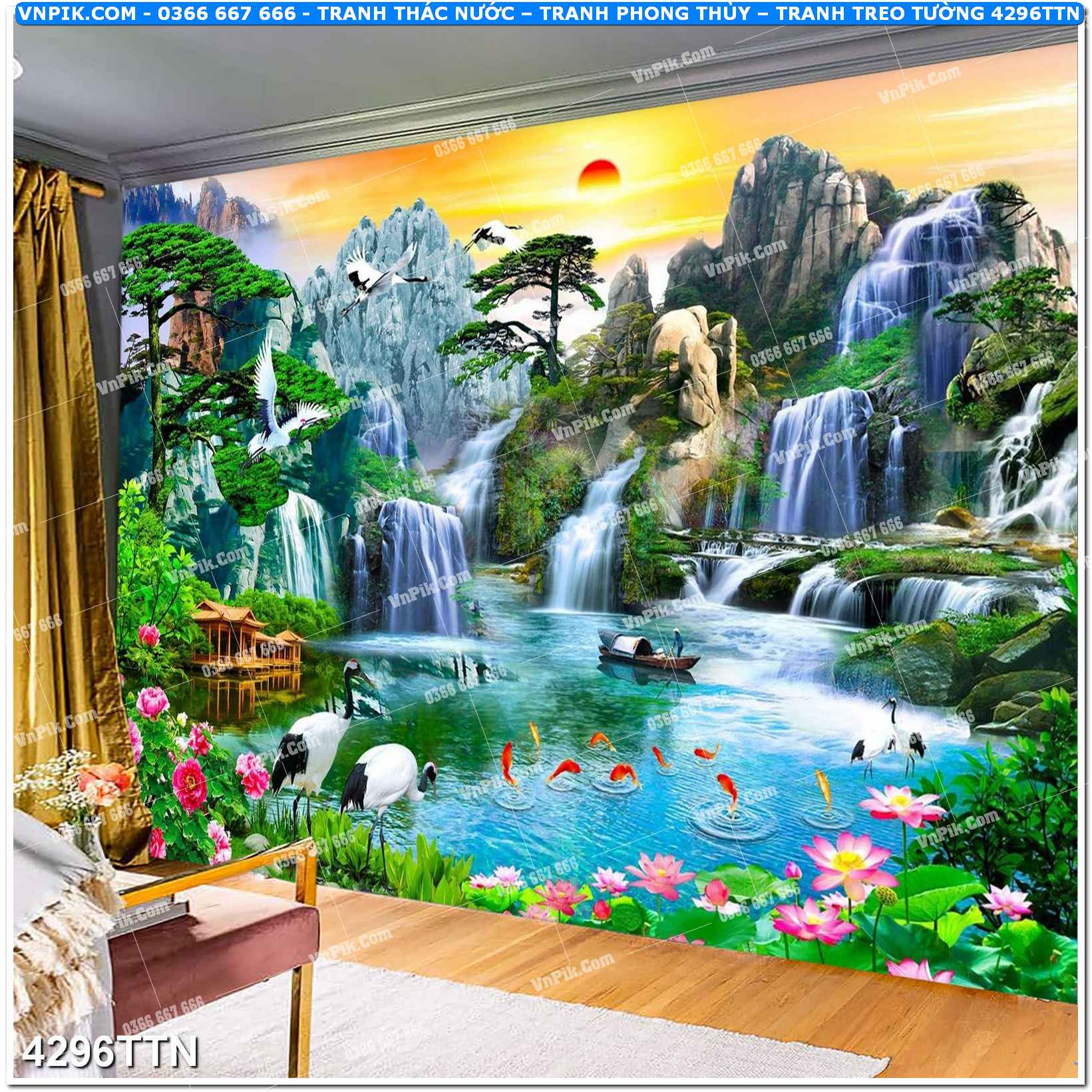 Tranh thác nước – Tranh phong thủy – Tranh treo tường mã 4296TTN