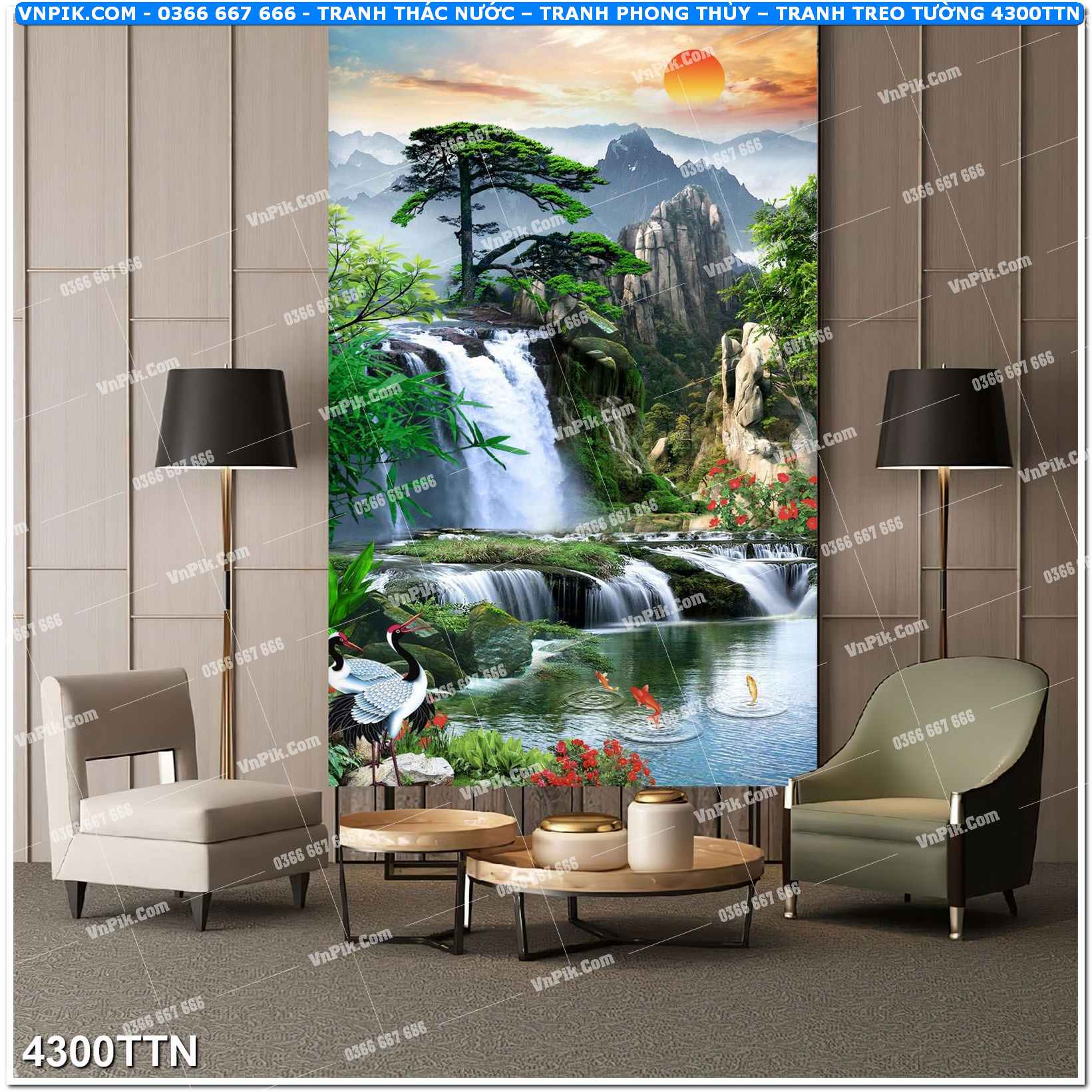 Tranh thác nước – Tranh phong thủy – Tranh treo tường mã 4300TTN