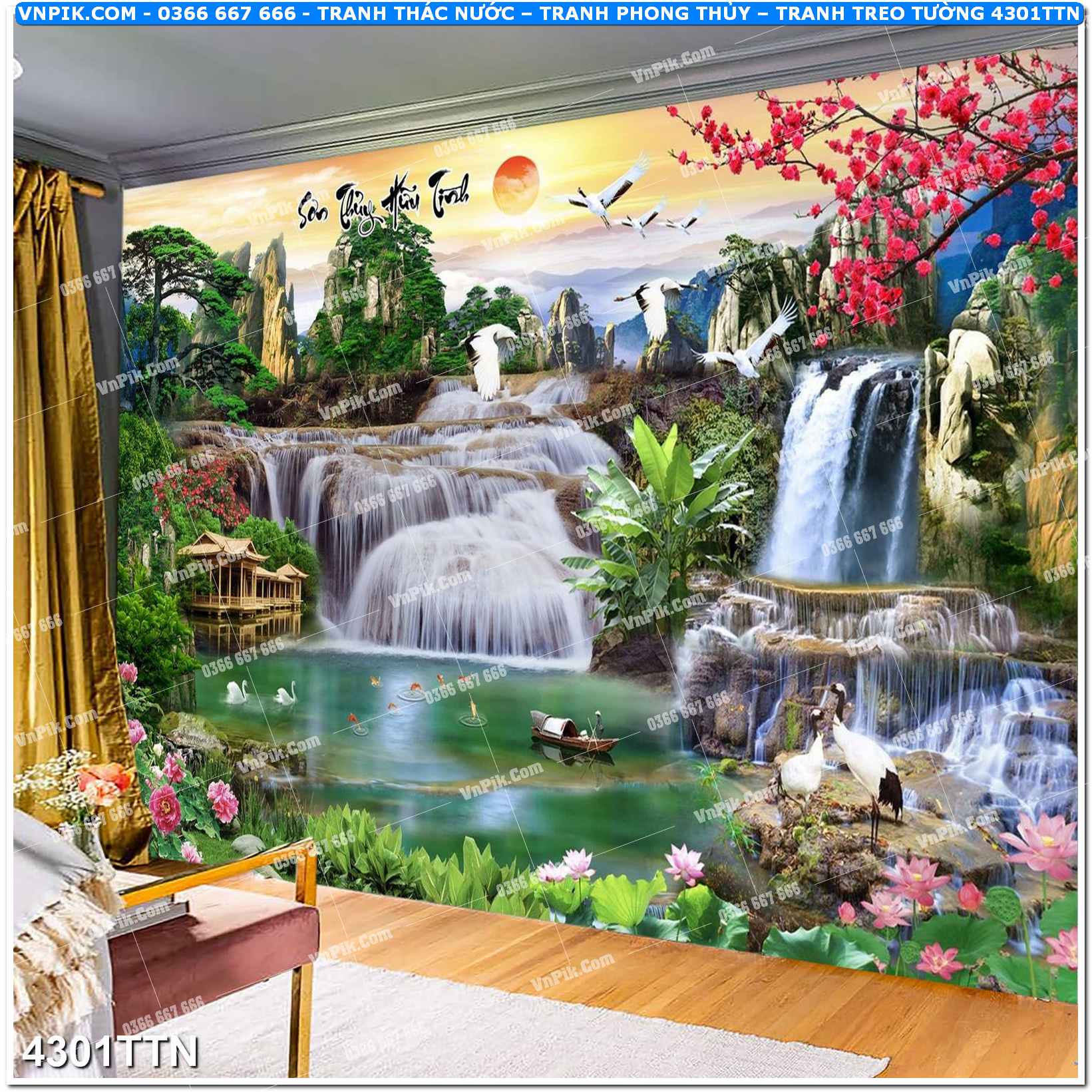 Tranh thác nước – Tranh phong thủy – Tranh treo tường mã 4301TTN