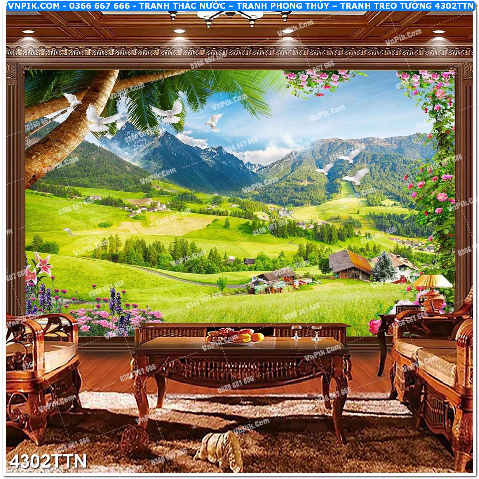 Tranh thác nước – Tranh phong thủy – Tranh treo tường mã 4302TTN