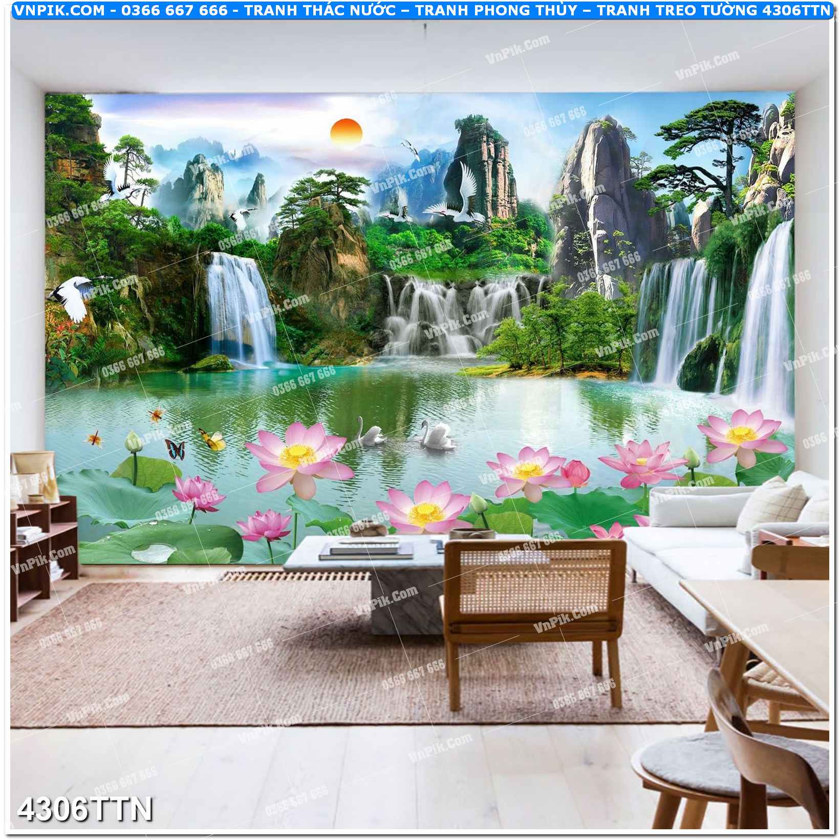 Tranh thác nước – Tranh phong thủy – Tranh treo tường mã 4306TTN