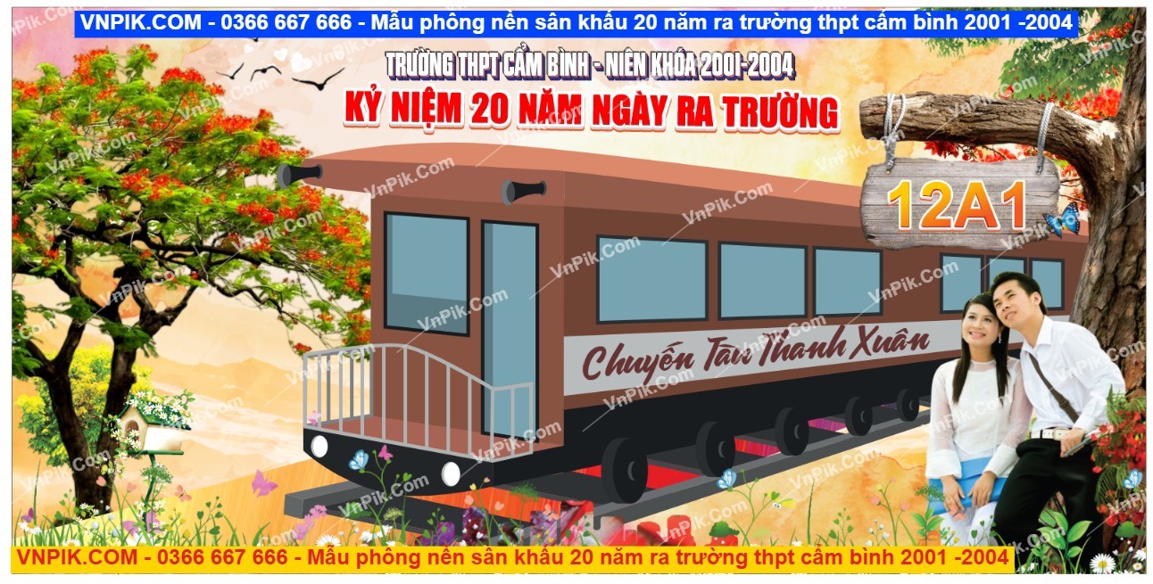 Mẫu phông nền sân khấu 20 năm ra trường thpt cẩm bình 2001 -2004