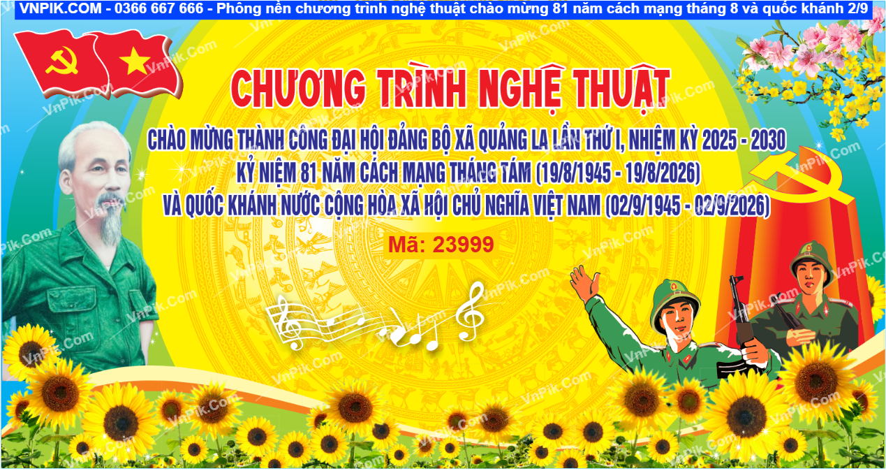 Phông nền chương trình nghệ thuật chào mừng 81 năm cách mạng tháng 8 và quốc khánh 2/9 mã 23999