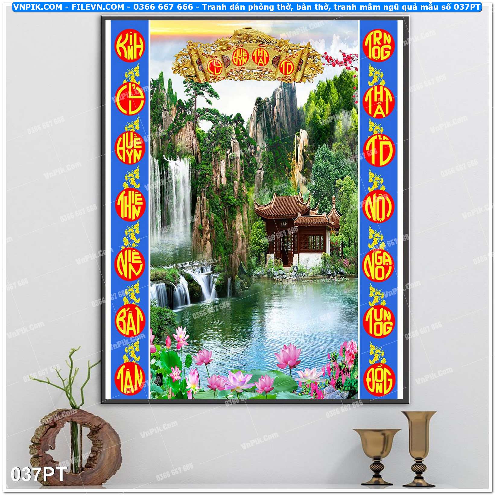 Tranh dán phòng thờ, bàn thờ, tranh mâm ngũ quả mẫu số 037PT