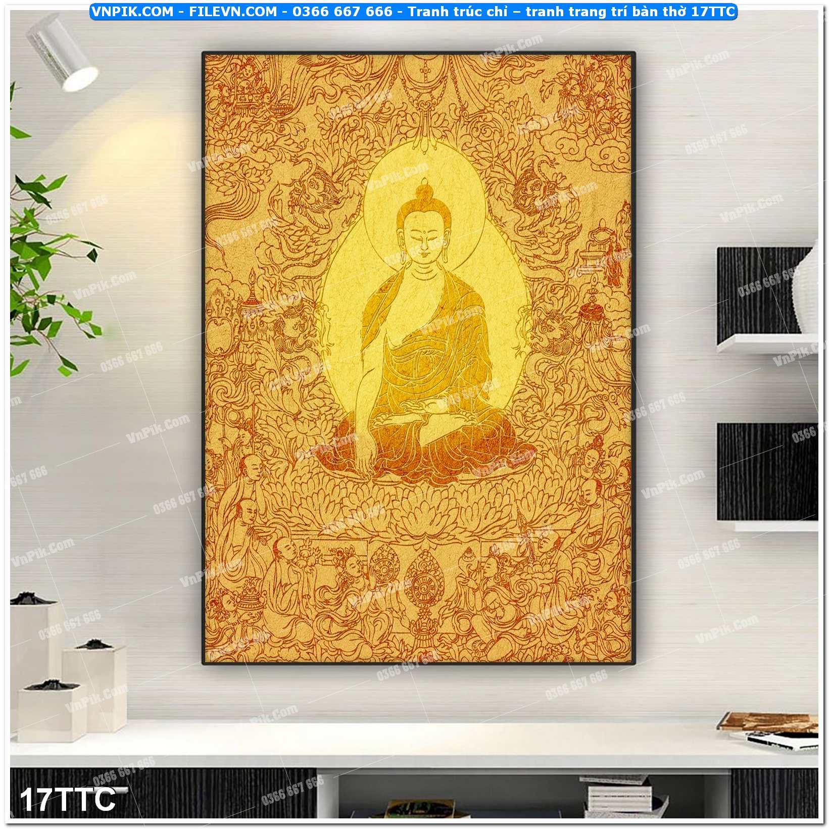 Tranh trúc chỉ – tranh trang trí bàn thờ 17TTC