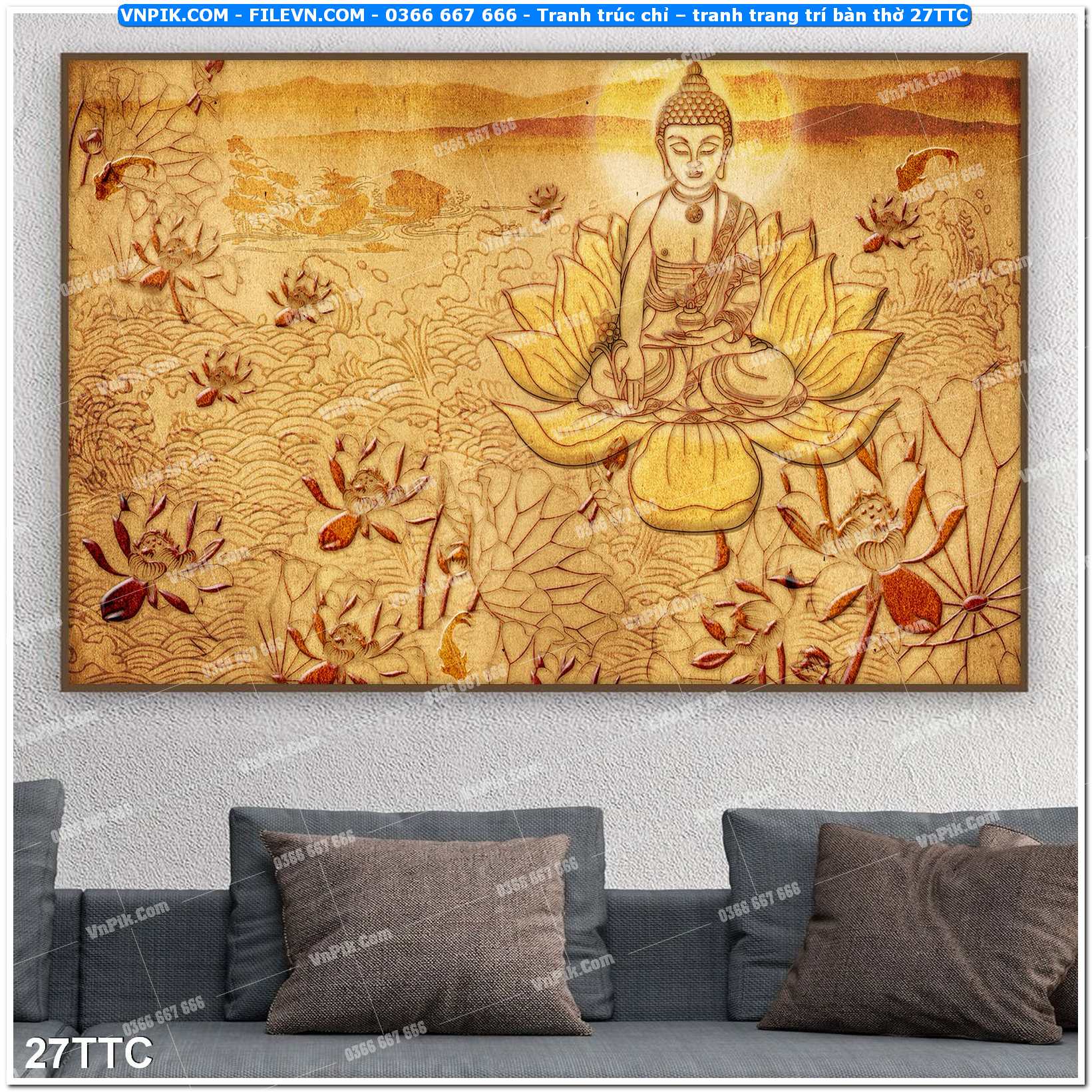 Tranh trúc chỉ – tranh trang trí bàn thờ 27TTC