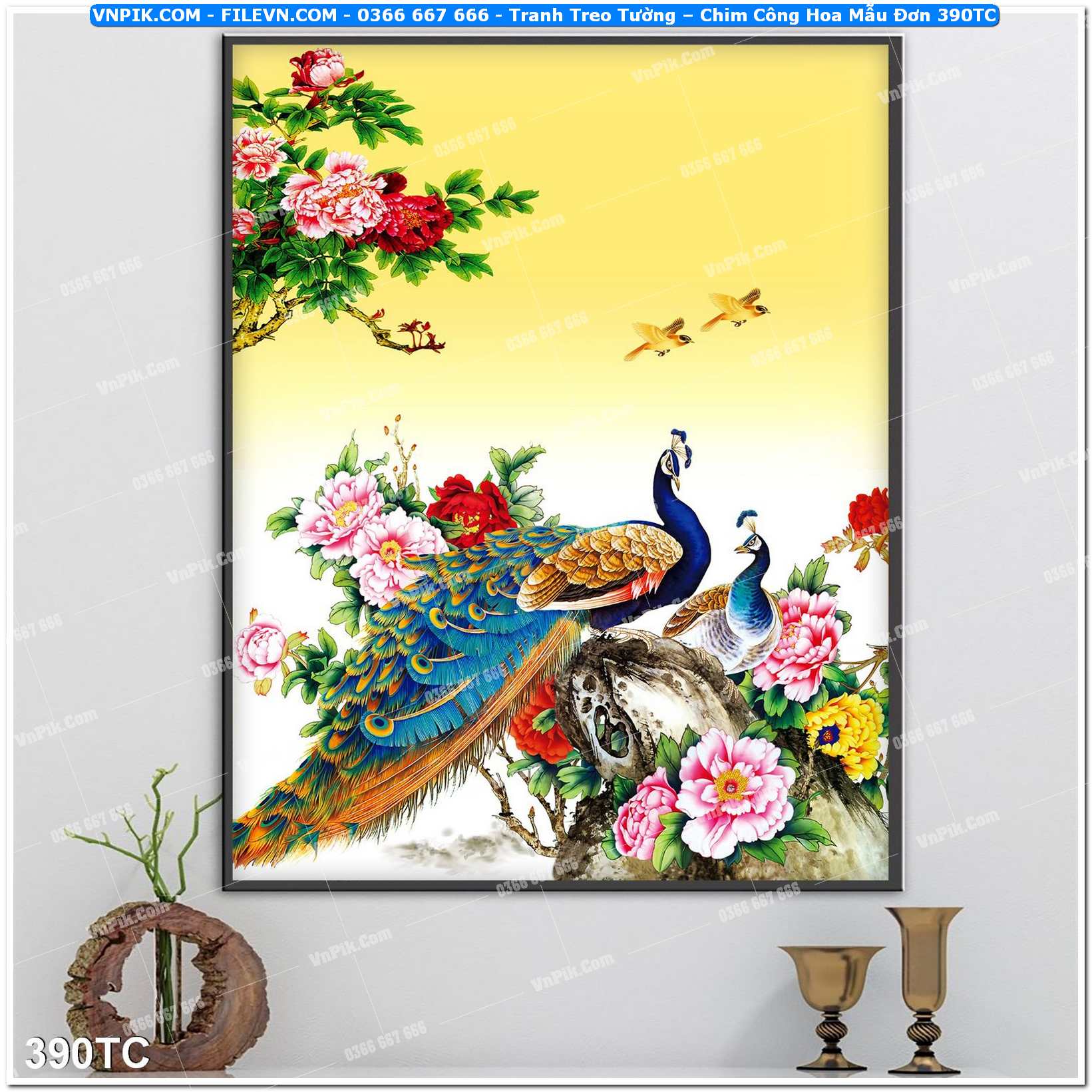 Tranh Treo Tường – Chim Công Hoa Mẫu Đơn 390TC