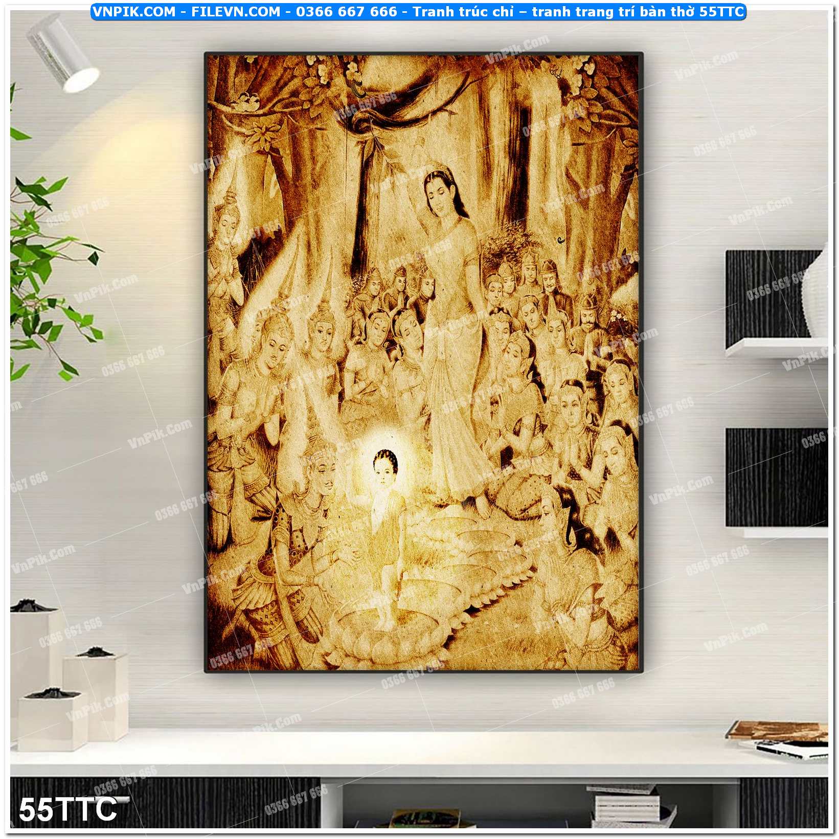 Tranh trúc chỉ – tranh trang trí bàn thờ 55TTC