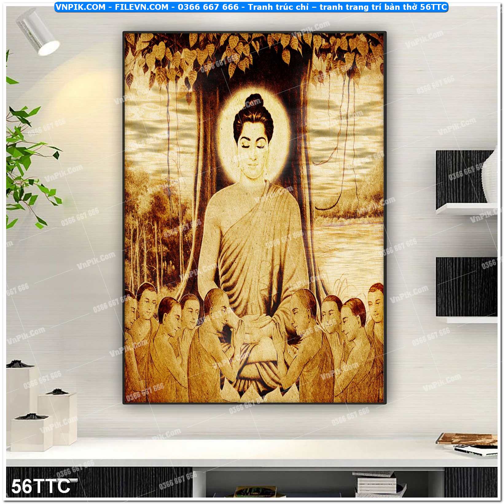 Tranh trúc chỉ – tranh trang trí bàn thờ 56TTC