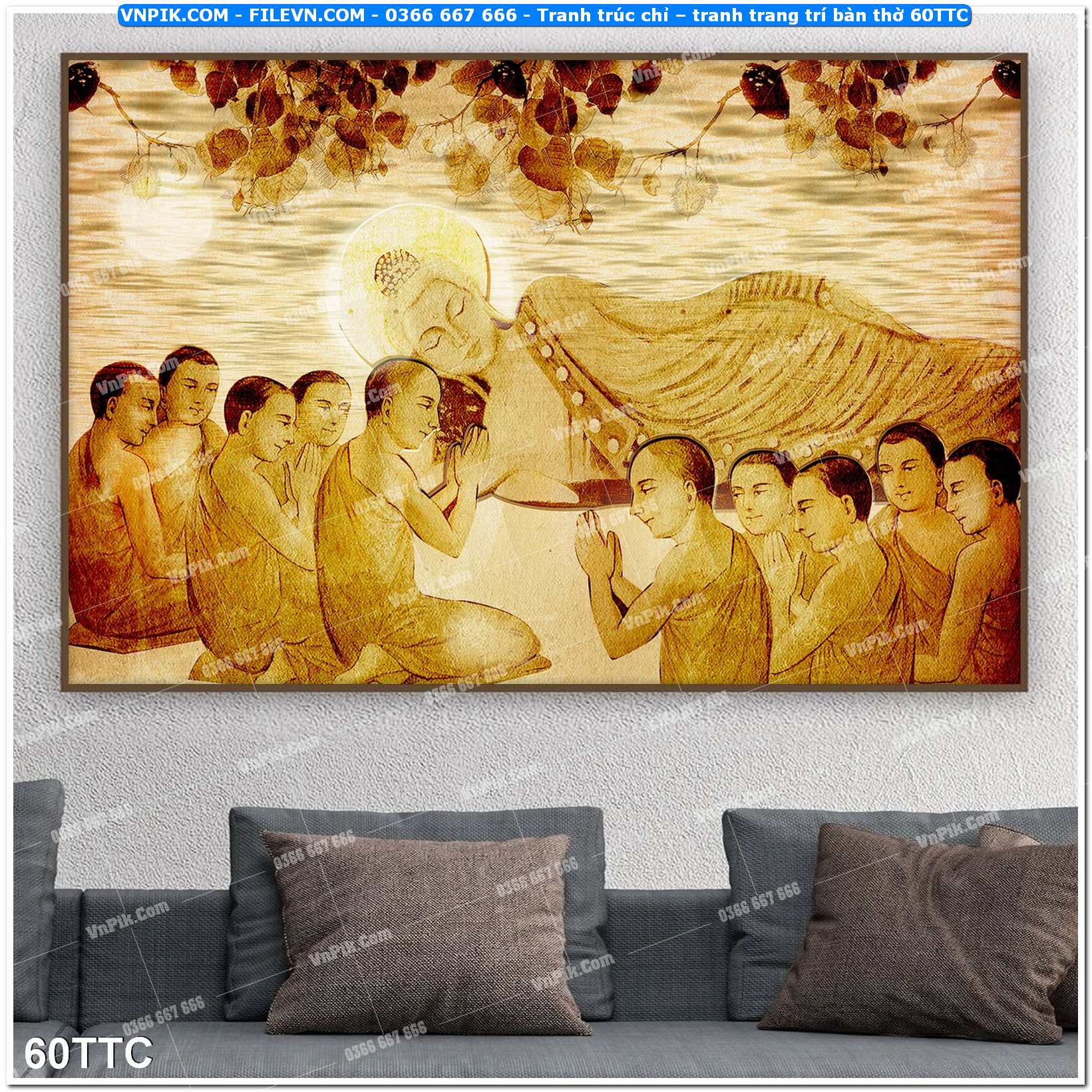 Tranh trúc chỉ – tranh trang trí bàn thờ 60TTC
