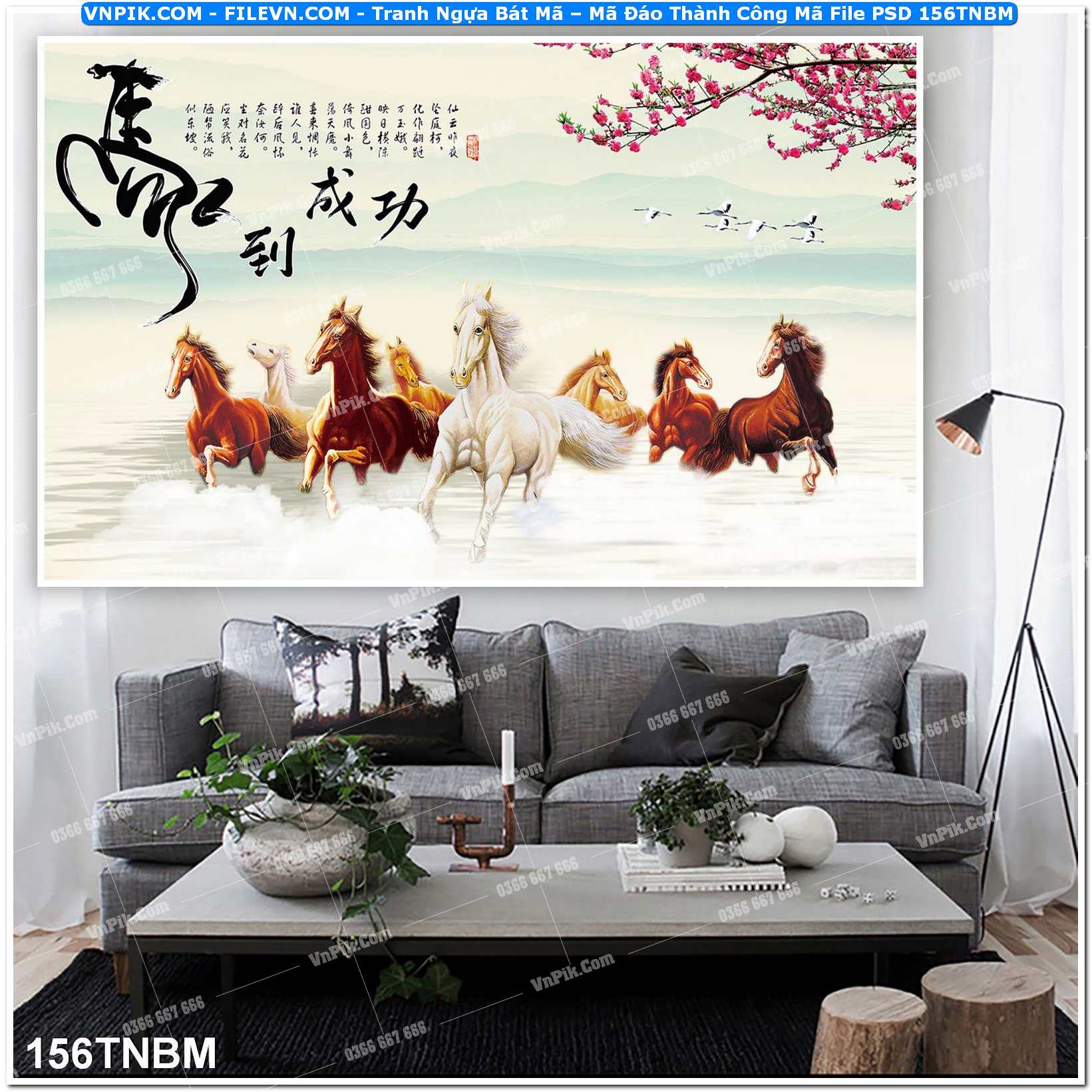 Tranh Ngựa Bát Mã – Mã Đáo Thành Công Mã File PSD 156TNBM