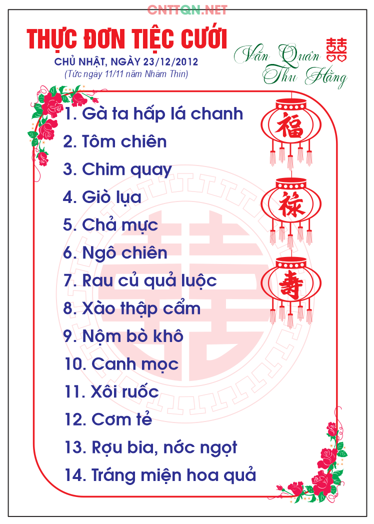 Mẫu menu thực đơn tiệc cưới #3 file CorelDRAW