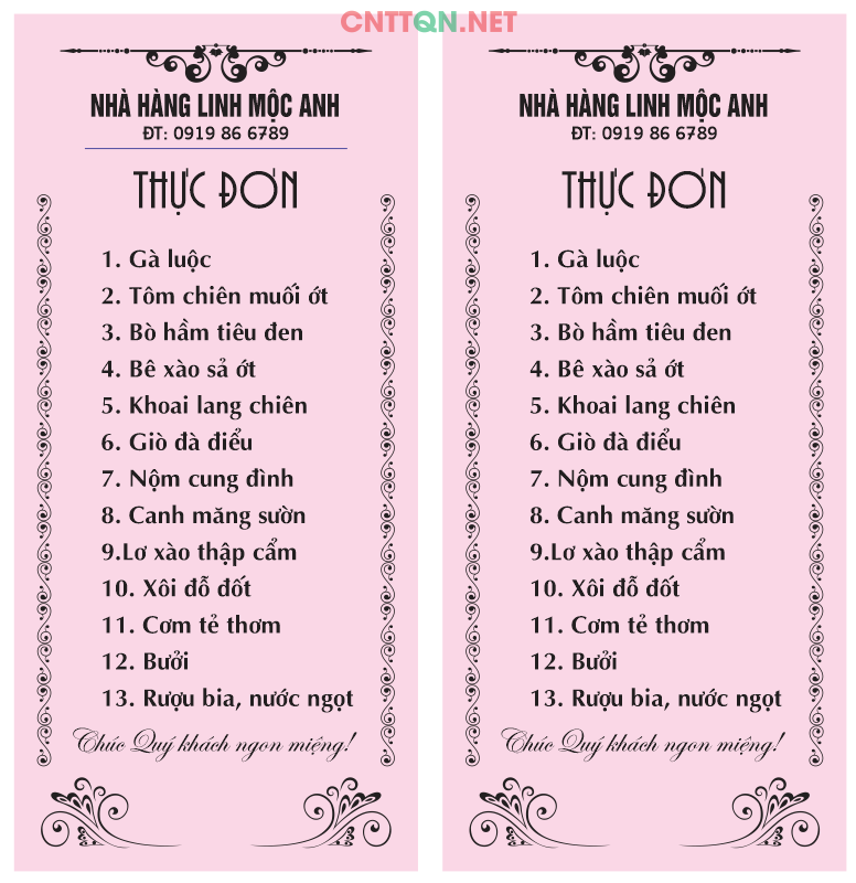 Mẫu menu thực đơn nhà hàng #5 file CorelDRAW