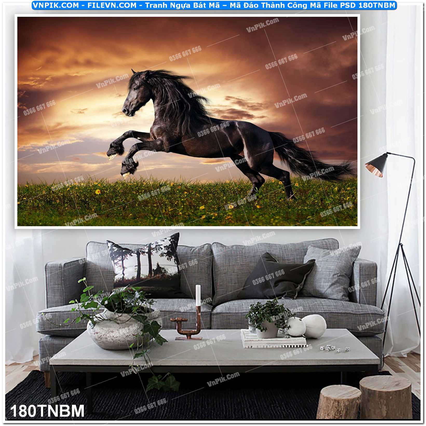 Tranh Ngựa Bát Mã – Mã Đáo Thành Công Mã File PSD 180TNBM
