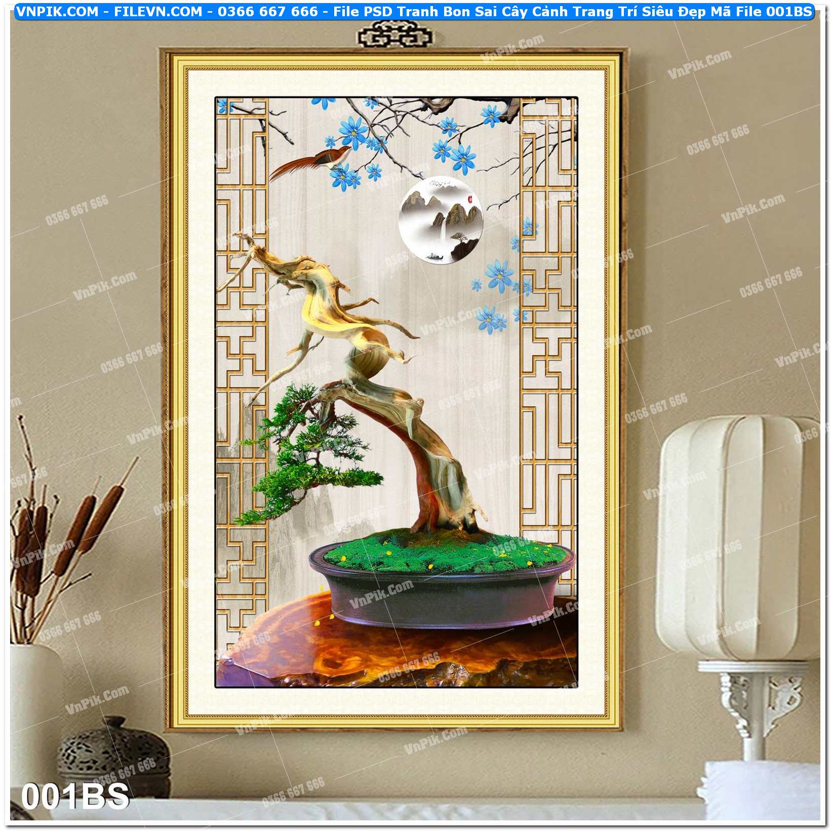 File PSD Tranh Bon Sai Cây Cảnh Trang Trí Siêu Đẹp Mã File 001BS