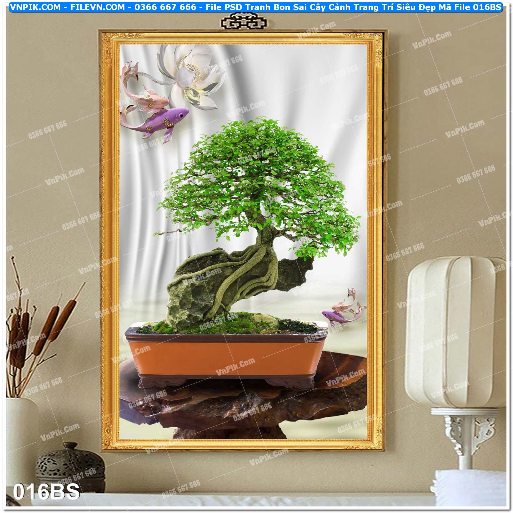 File PSD Tranh Bon Sai Cây Cảnh Trang Trí Siêu Đẹp Mã File 016BS