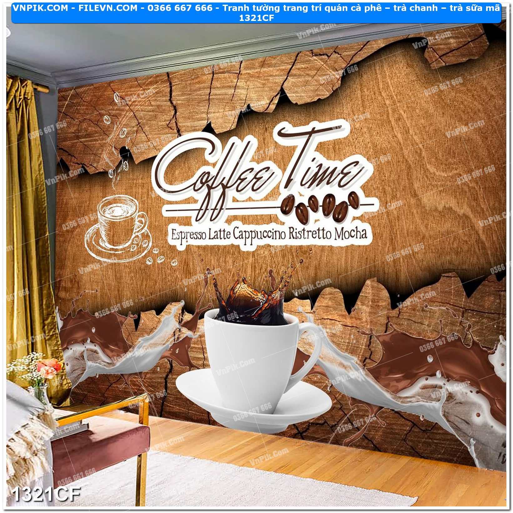 Tranh tường trang trí quán cà phê – trà chanh – trà sữa mã 1321CF