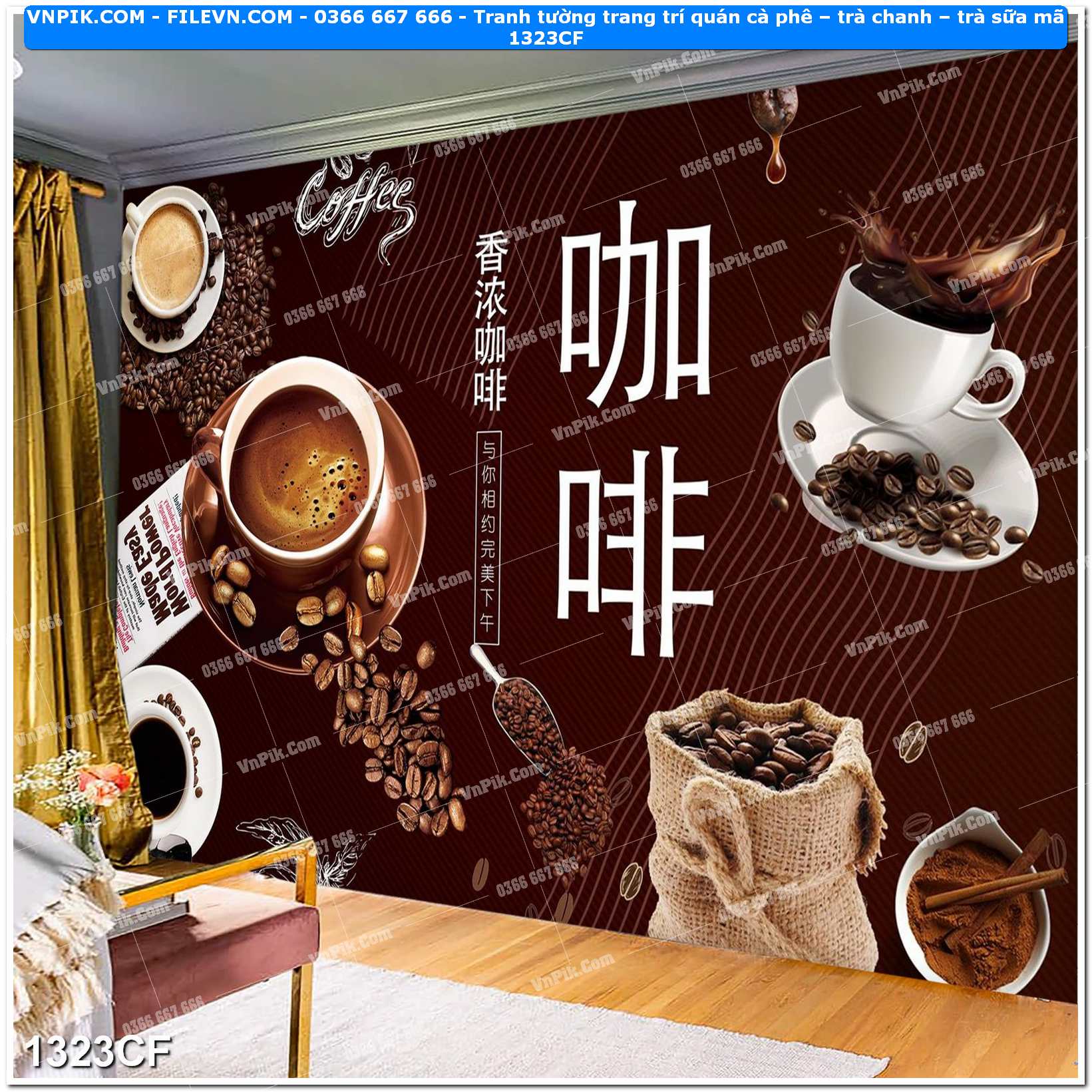 Tranh tường trang trí quán cà phê – trà chanh – trà sữa mã 1323CF
