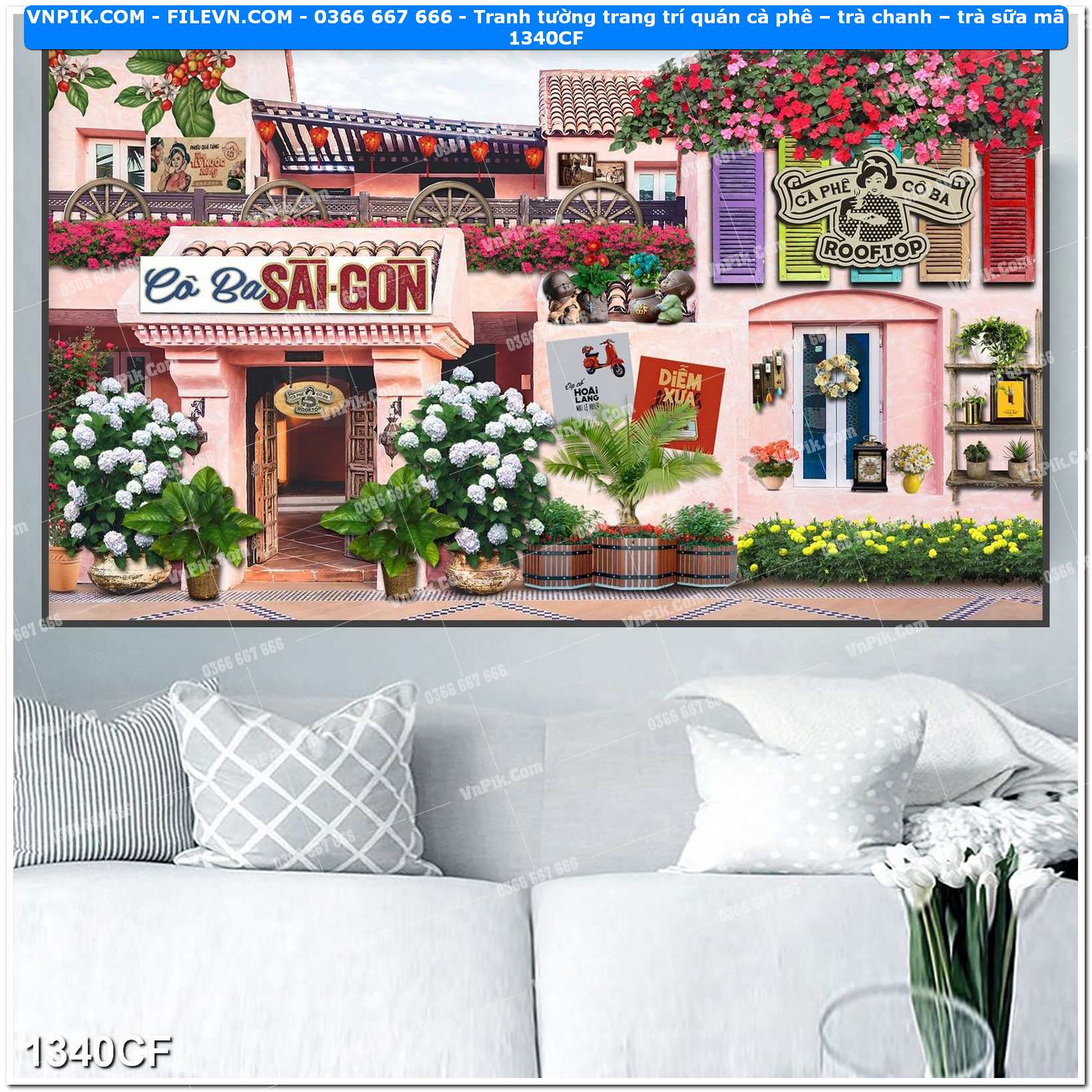 Tranh tường trang trí quán cà phê – trà chanh – trà sữa mã 1340CF