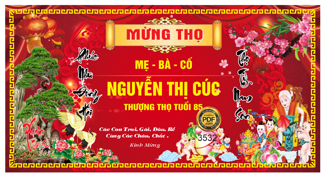 Mừng thọ bà Nguyễn Thị Cúc thượng thọ tuổi 85 file Corel