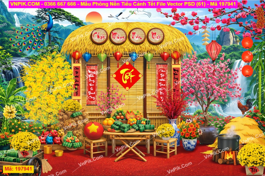 Mẫu Phông Nền Tiểu Cảnh Tết File Vector PSD (61) – Mã 197941