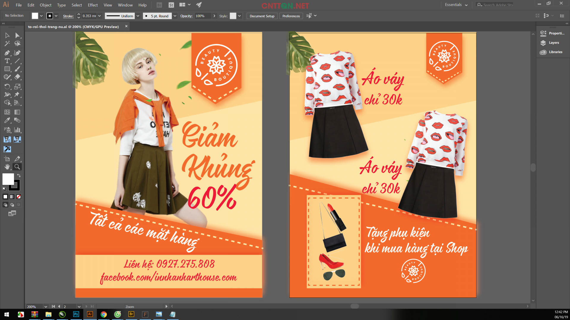 Mẫu tờ rơi khuyễn mãi shop thời trang nữ file AI