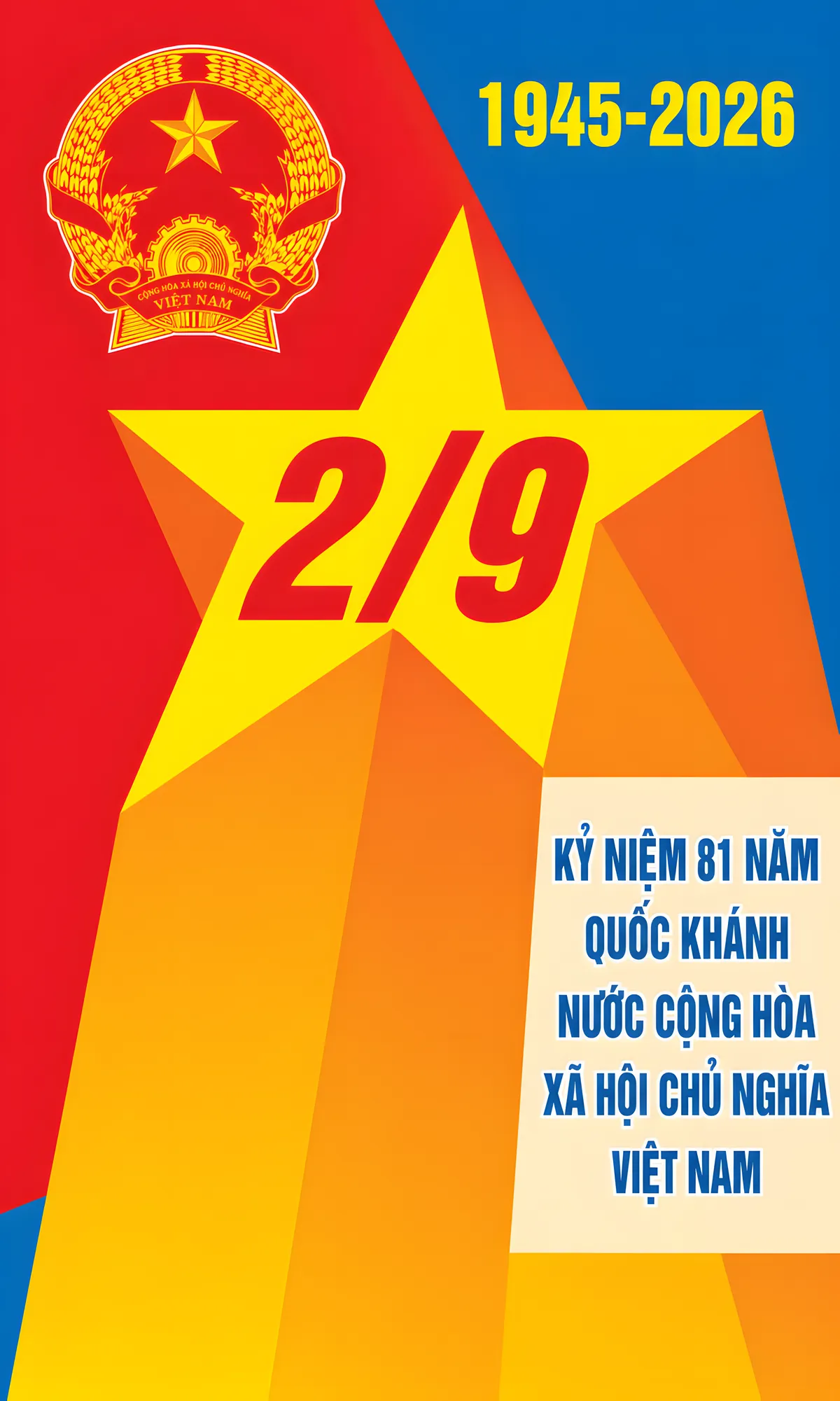 Poster Cổ Động Quốc Khánh 2/9 Ngôi Sao Vàng Và Quốc Huy Việt Nam 3D