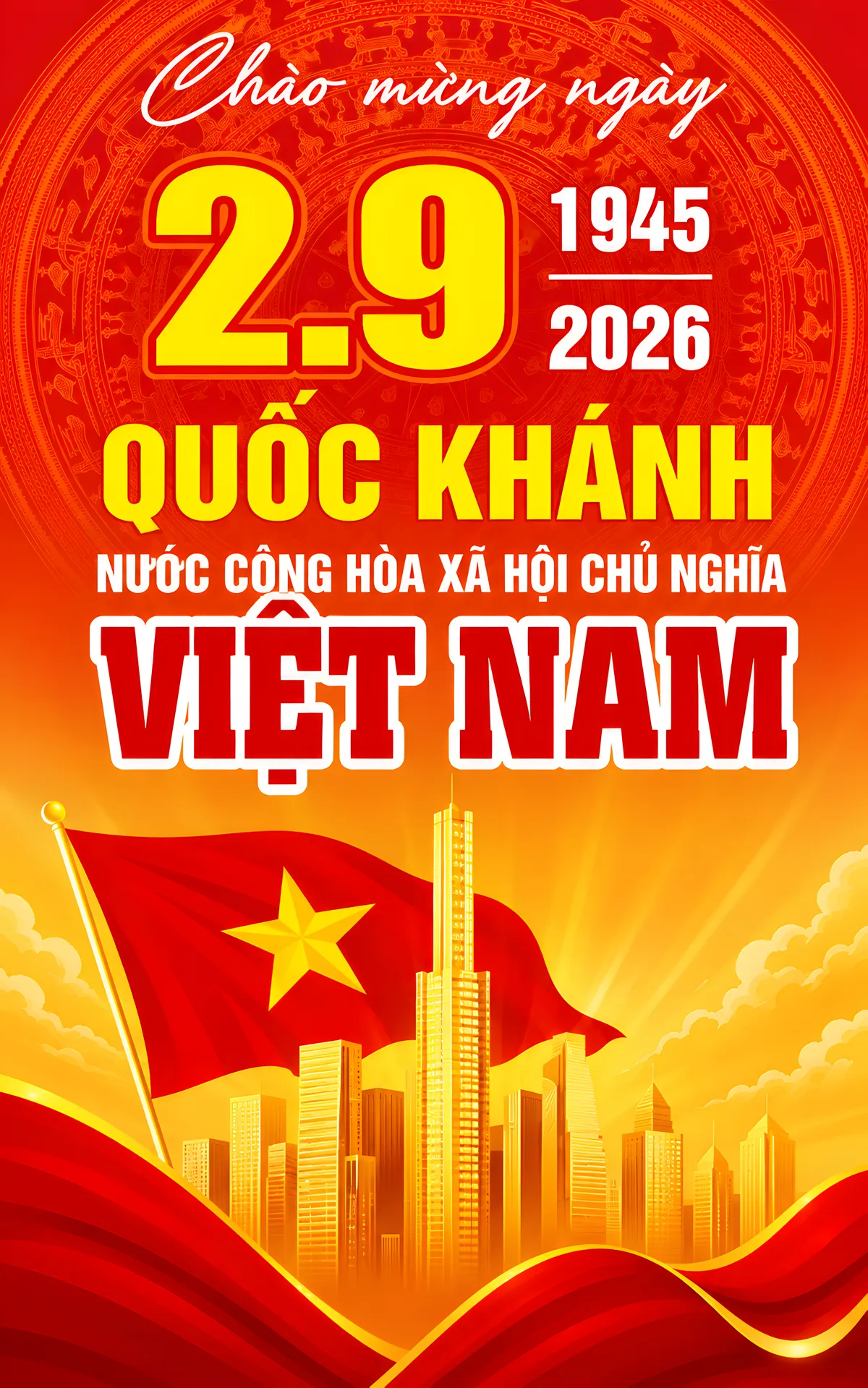 Poster Quốc Khánh 2-9 Trống Đồng Đông Sơn Và Đô Thị Hiện Đại Phát Triển