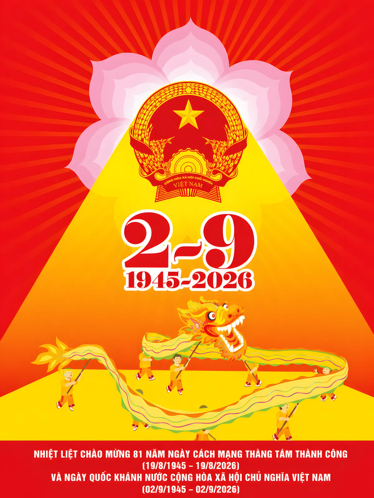 Poster Quốc Khánh 2/9 Biểu Tượng Quốc Huy Việt Nam Và Đội Múa Rồng Lễ Hội