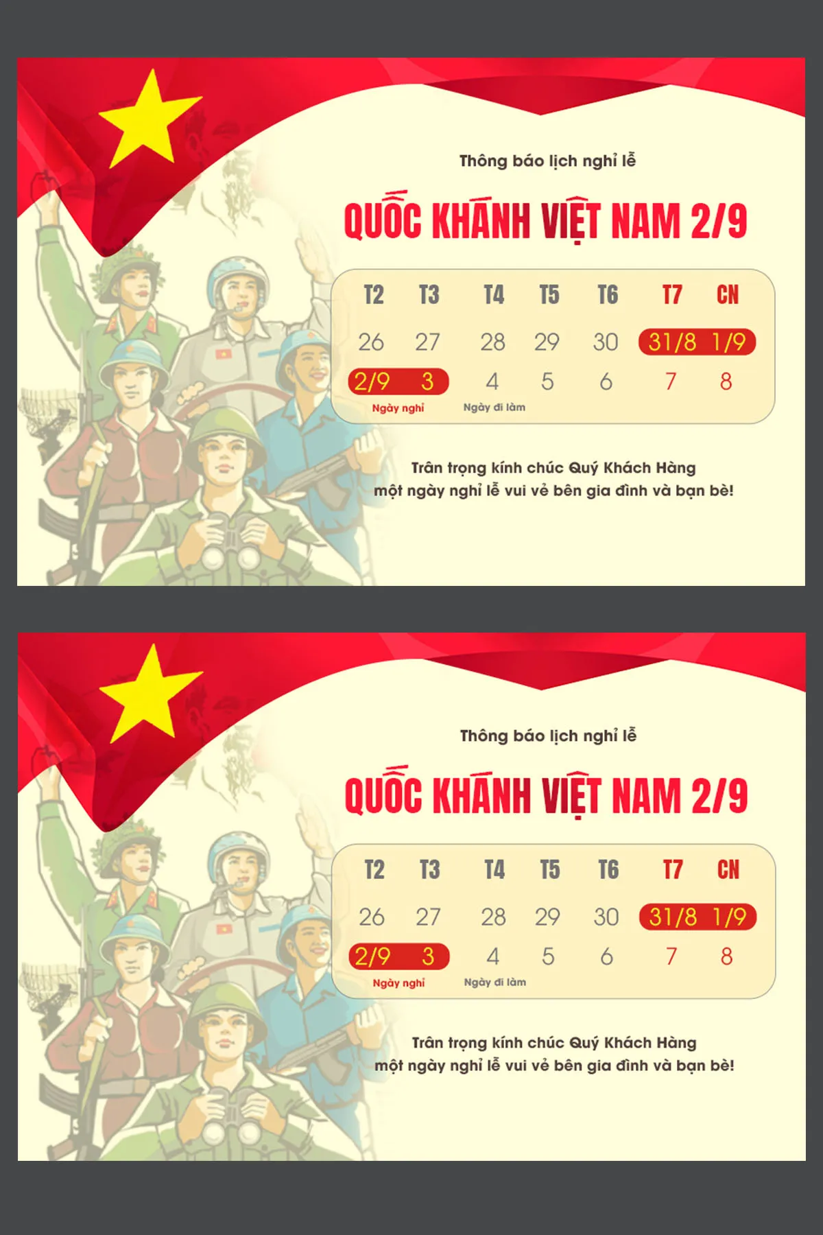 Poster Thông Báo Nghỉ Lễ Quốc Khánh Việt Nam 2/9 Phong Cách Cổ Động