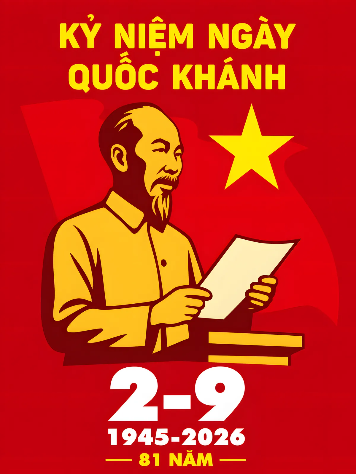 Tranh Cổ Động Kỷ Niệm Ngày Quốc Khánh Bác Hồ Đọc Tuyên Ngôn Độc Lập Nền Đỏ