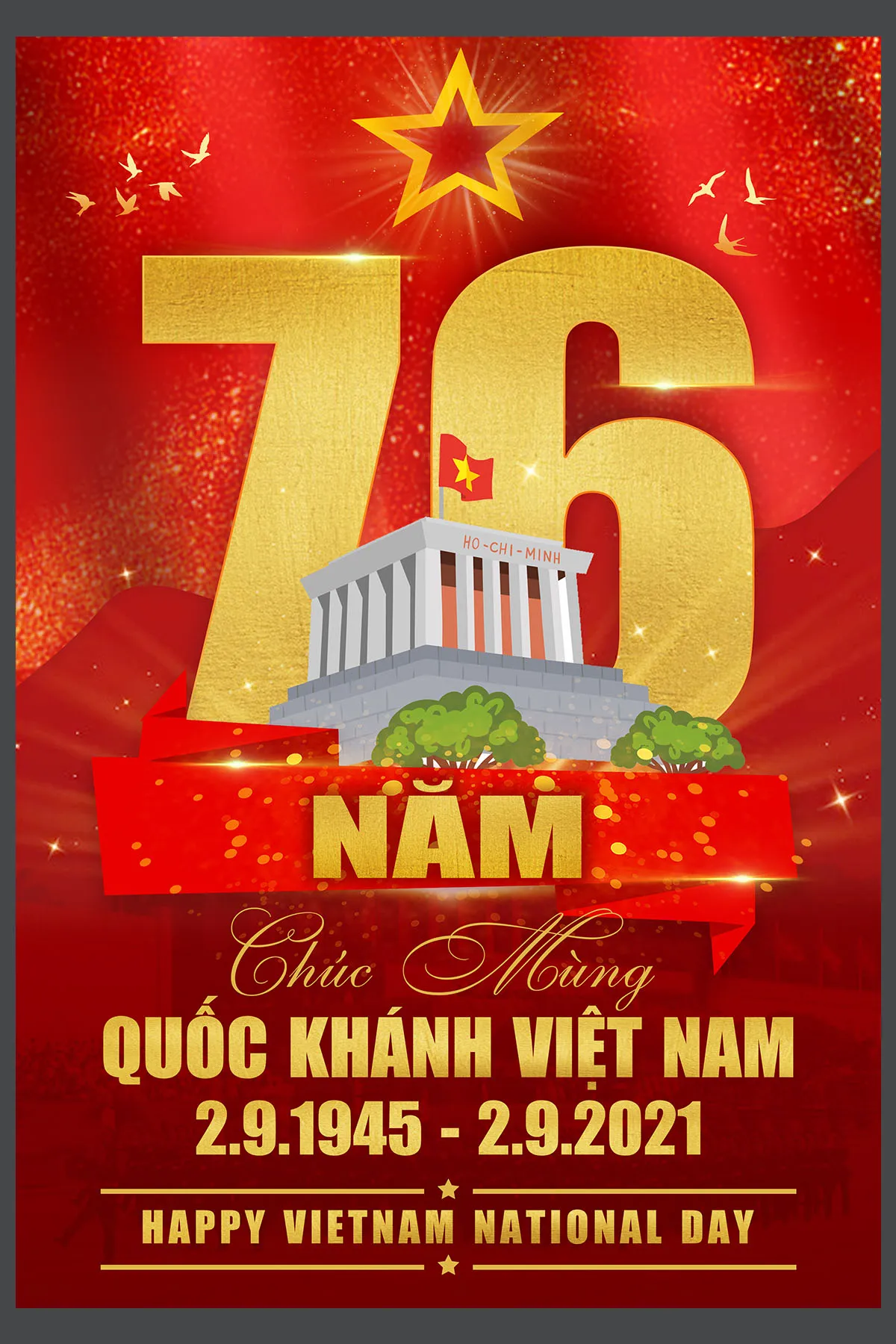 Vector Chúc Mừng Quốc Khánh Việt Nam: 76 Năm Độc Lập Hùng Cường (1945-2021)