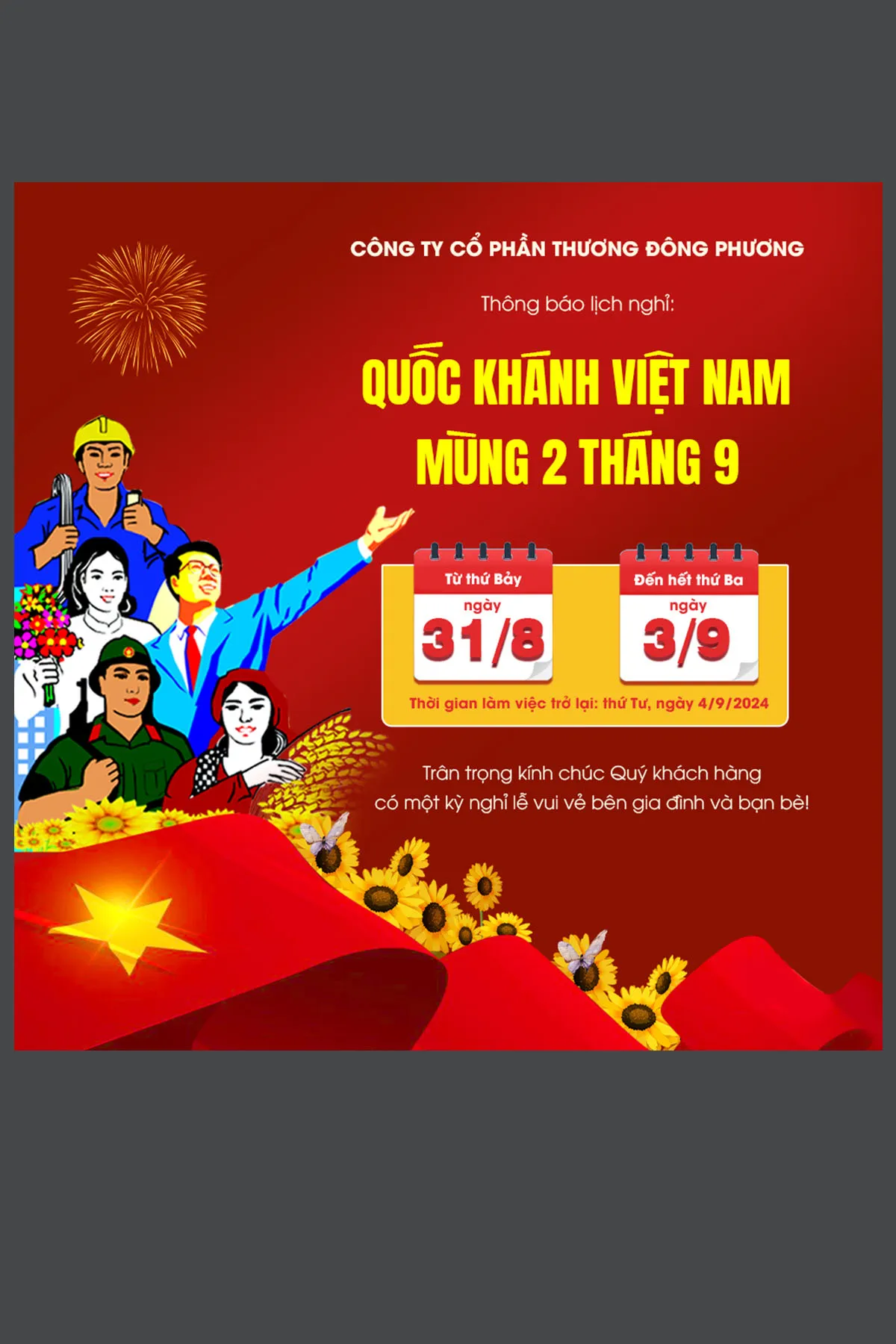 Vector Poster Thông Báo Nghỉ Lễ Quốc Khánh 2/9: Tôn Vinh Tinh Thần Việt Nam
