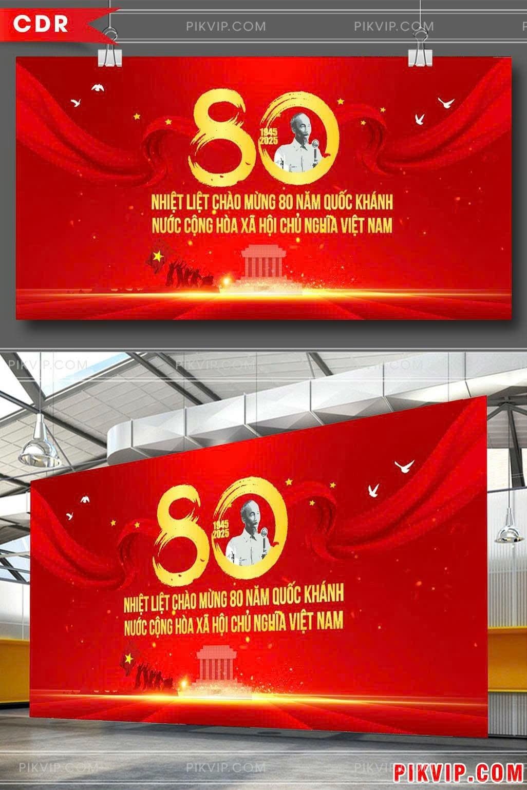 Vector Banner Kỷ Niệm 80 Năm Quốc Khánh Việt Nam (1945-2025) Có Bác Hồ