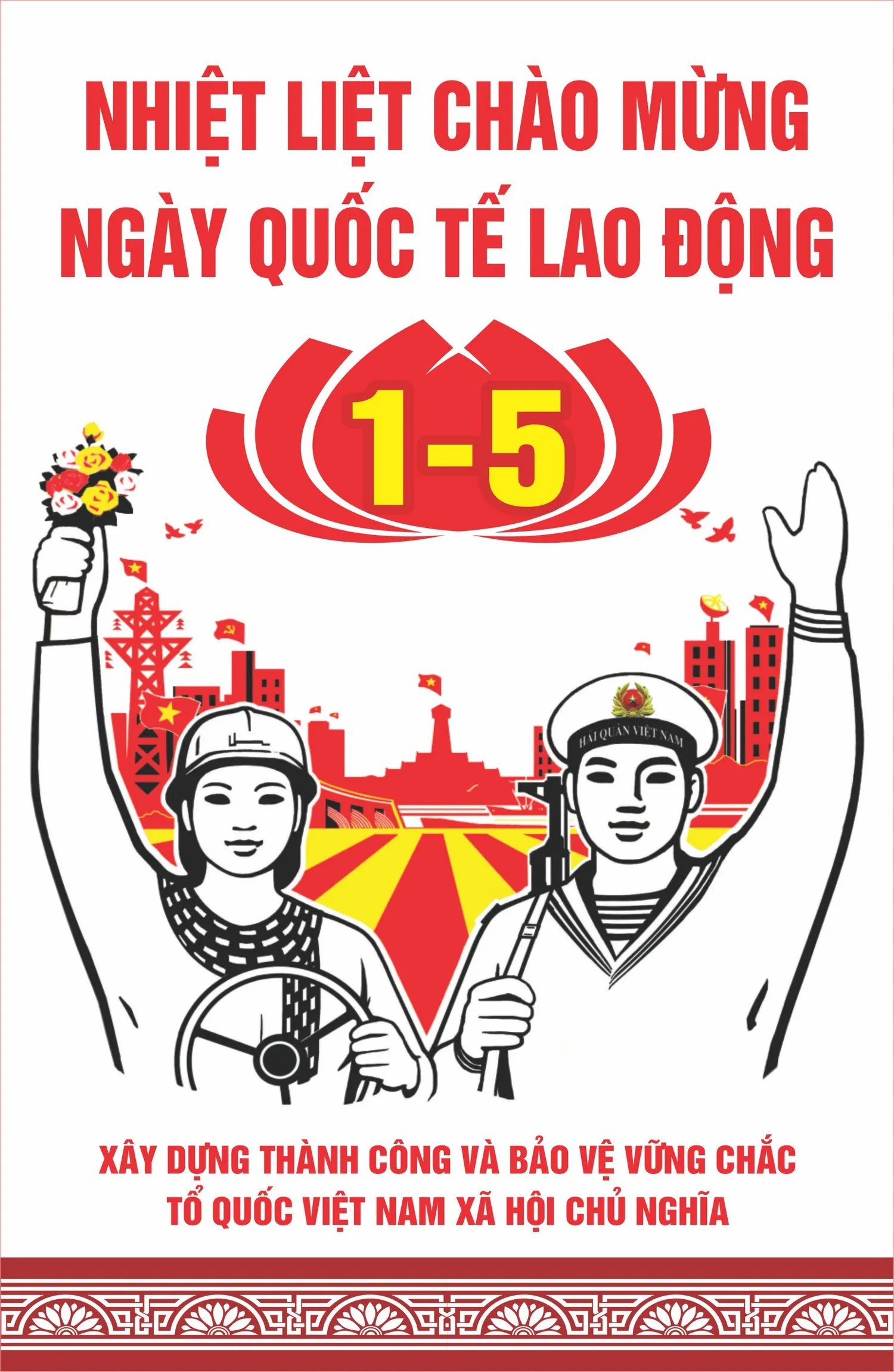 Áp Phích Cổ Điển Ngày Quốc Tế Lao Động 1-5: Biểu Tượng Công Nông Binh Việt Nam